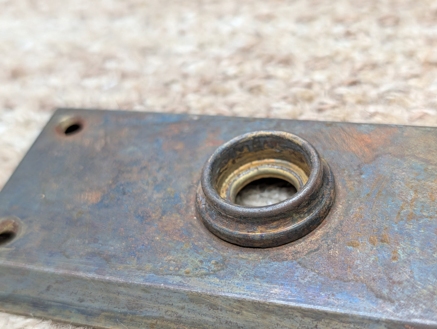 2 1/4" x 6 15/16" Antique Steel Door Knob Plate
