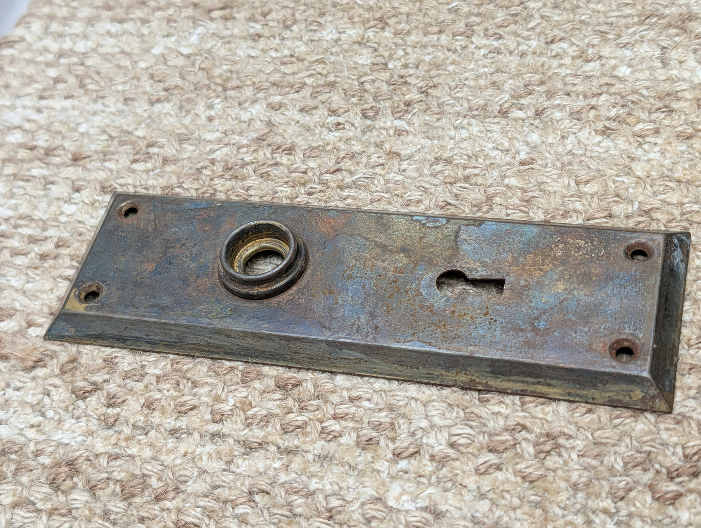 2 1/4" x 6 15/16" Antique Steel Door Knob Plate