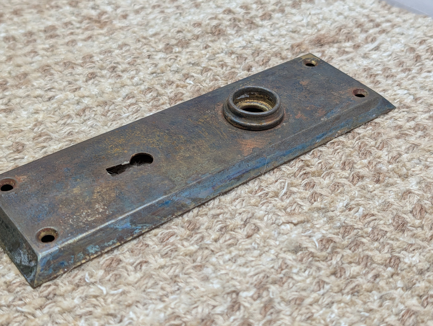 2 1/4" x 6 15/16" Antique Steel Door Knob Plate