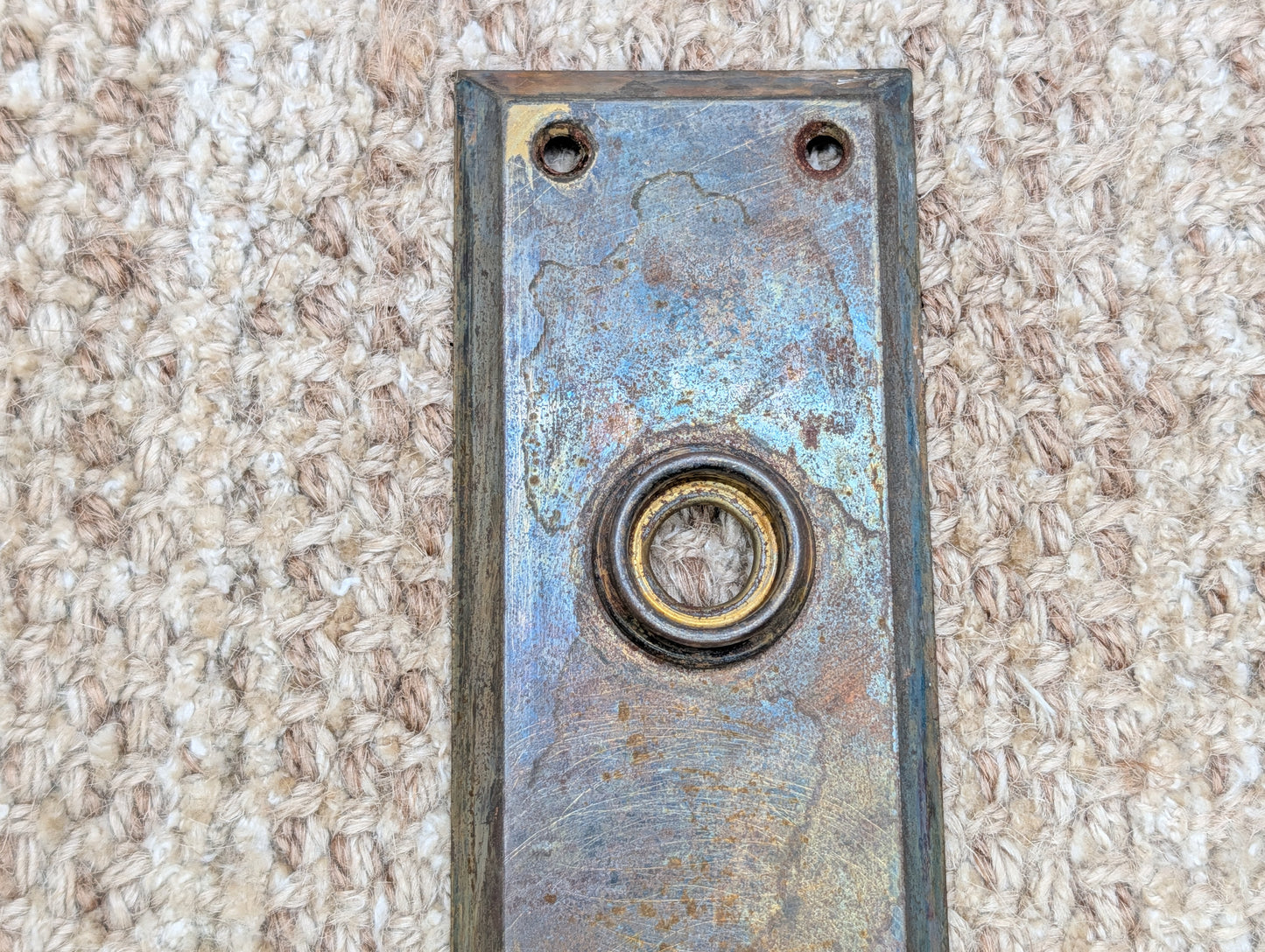 2 1/4" x 6 15/16" Antique Steel Door Knob Plate