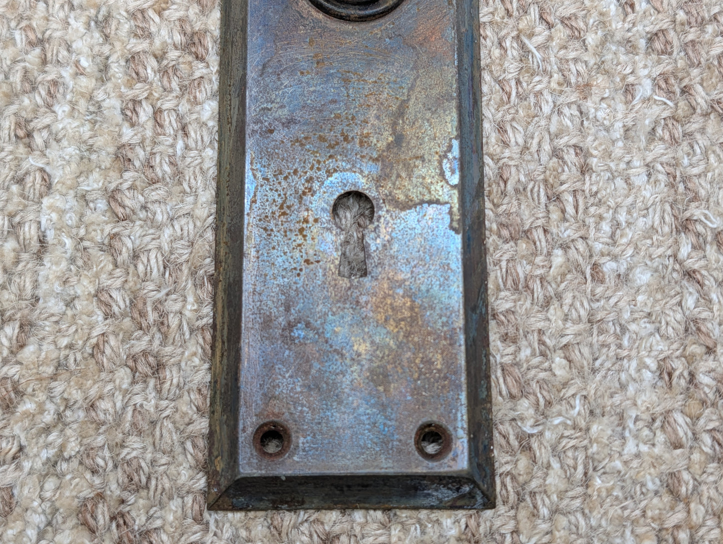 2 1/4" x 6 15/16" Antique Steel Door Knob Plate