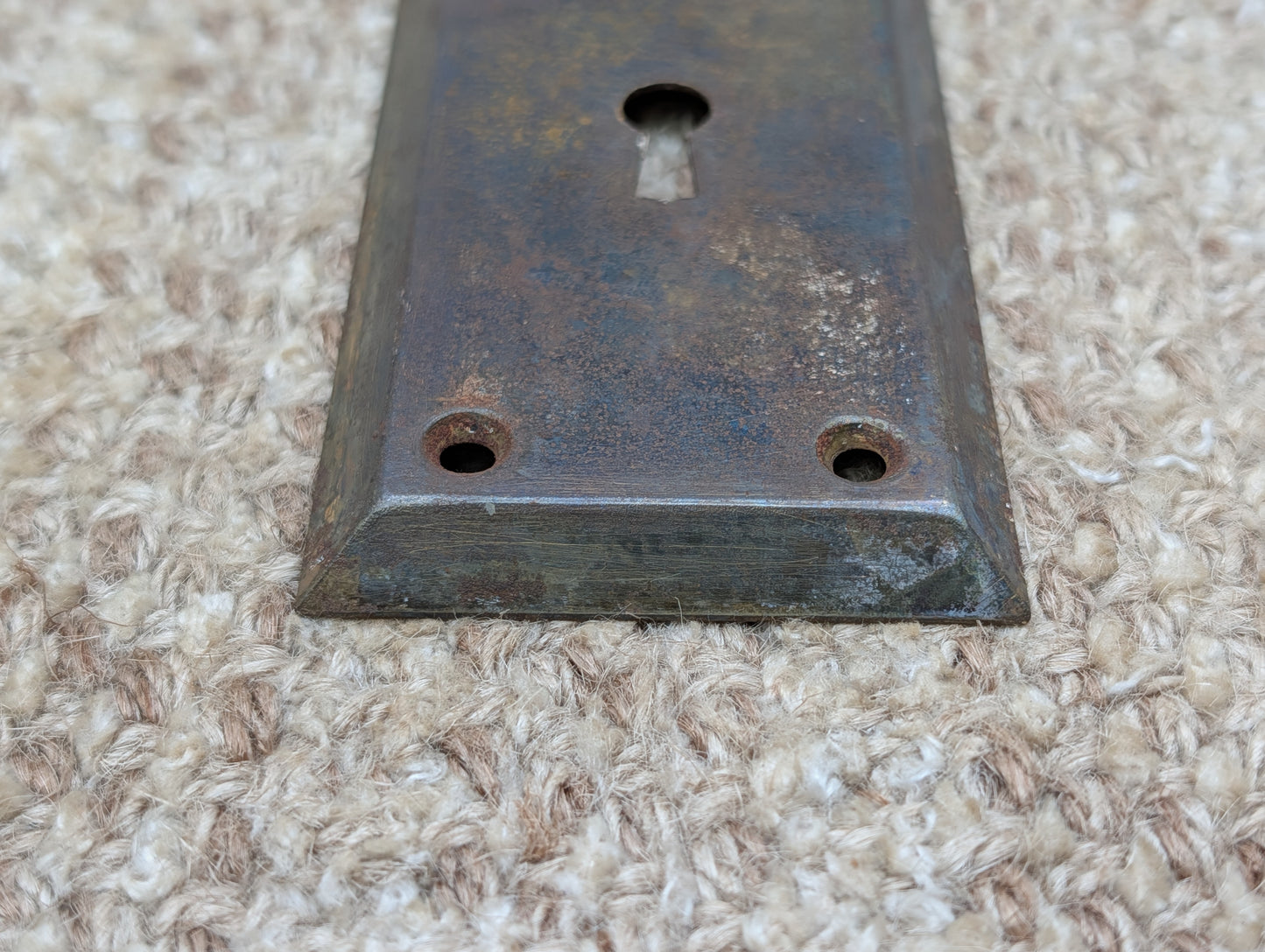 2 1/4" x 6 15/16" Antique Steel Door Knob Plate