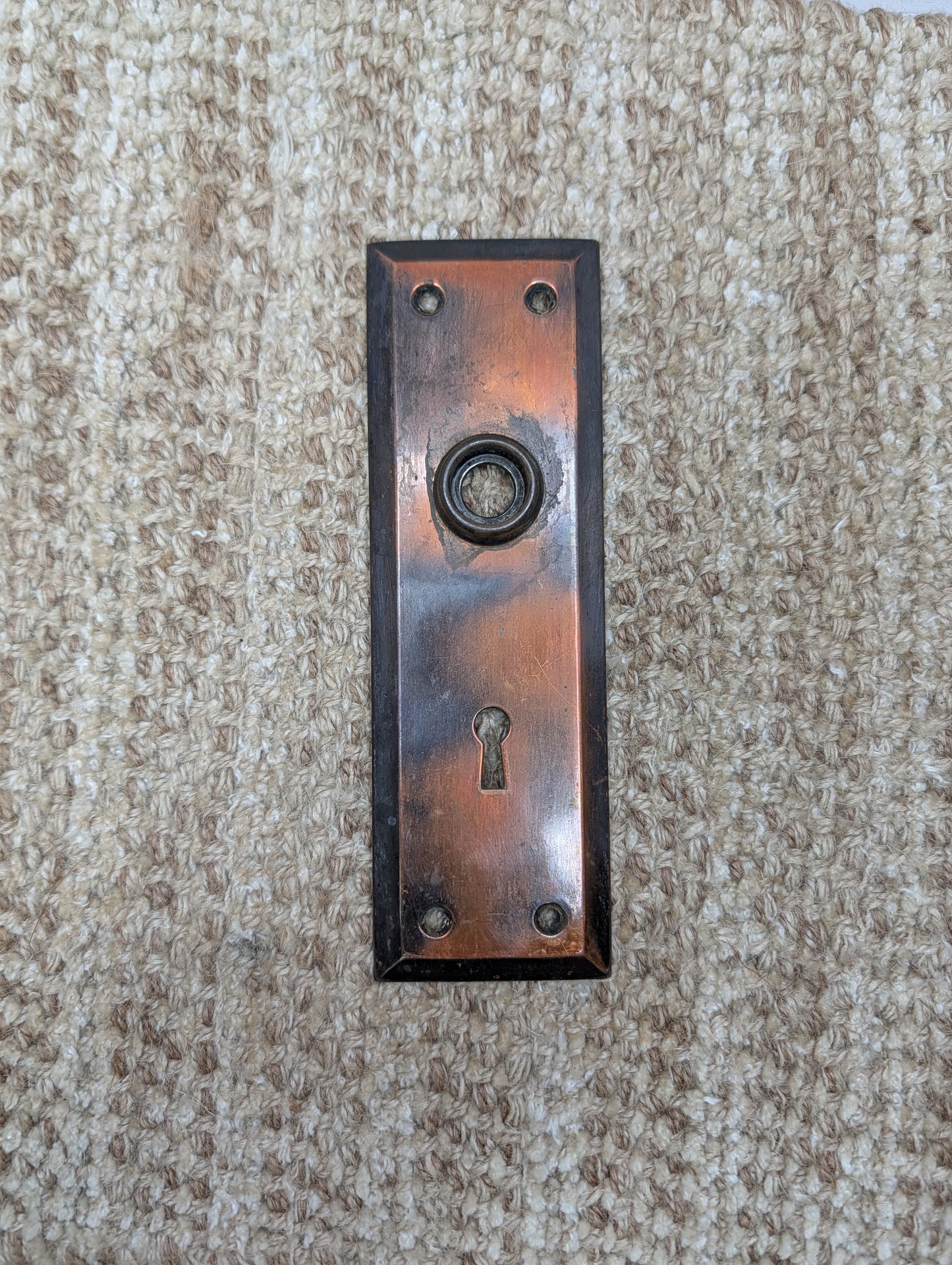 2 1/4" x 7" Antique Japanned Steel Door Knob Plate