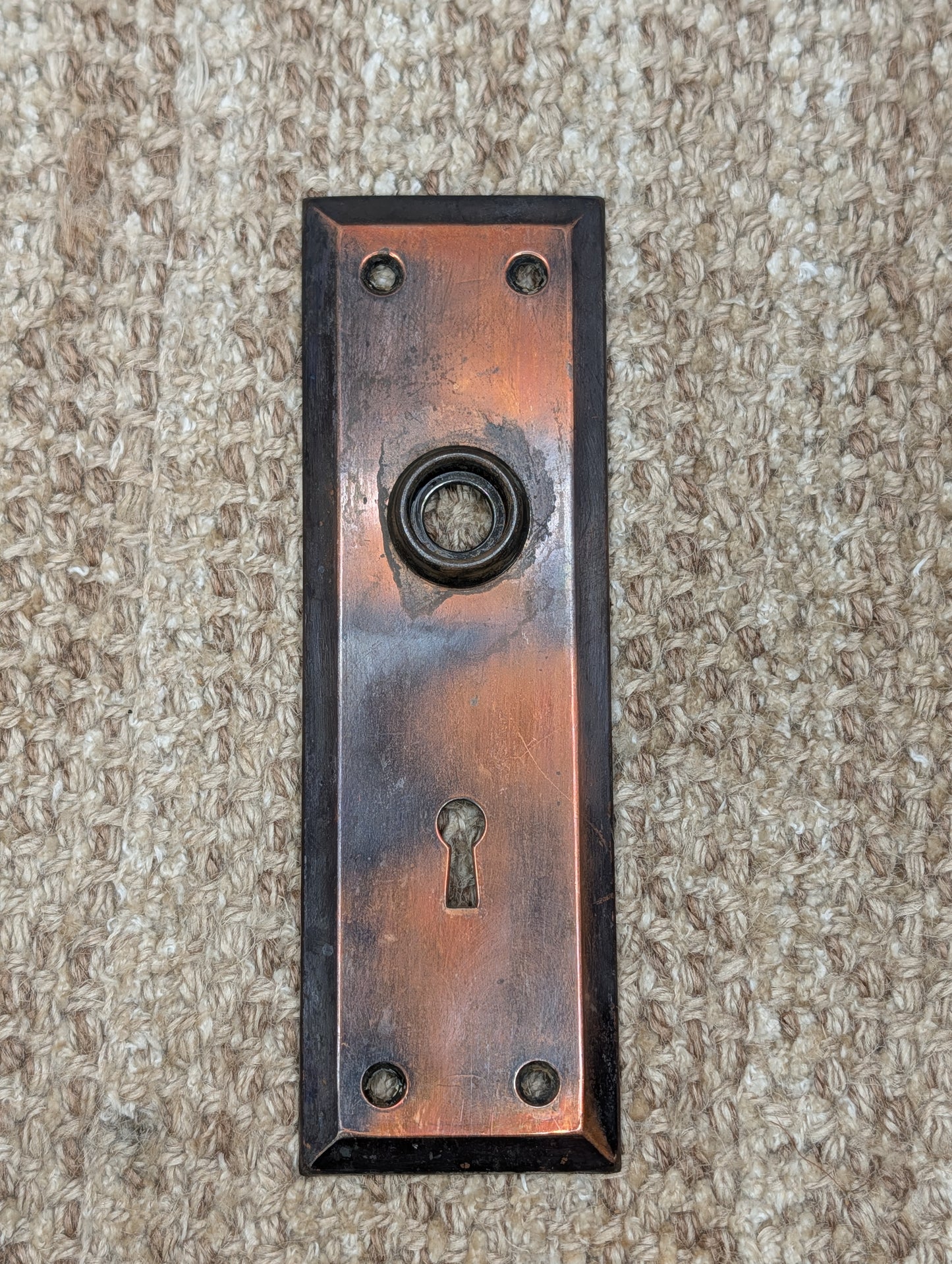 2 1/4" x 7" Antique Japanned Steel Door Knob Plate