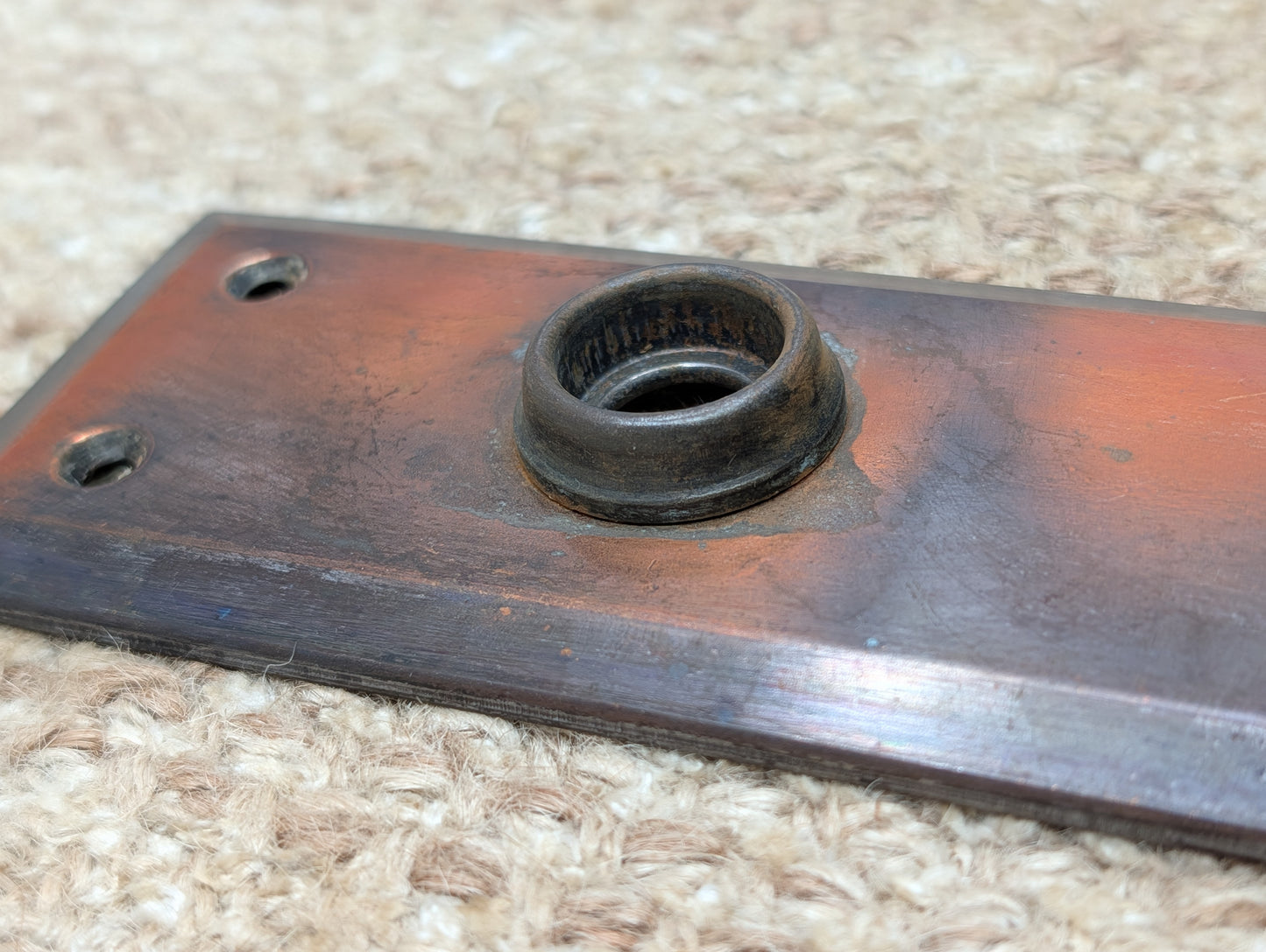 2 1/4" x 7" Antique Japanned Steel Door Knob Plate