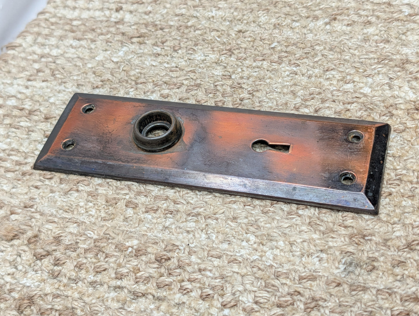 2 1/4" x 7" Antique Japanned Steel Door Knob Plate