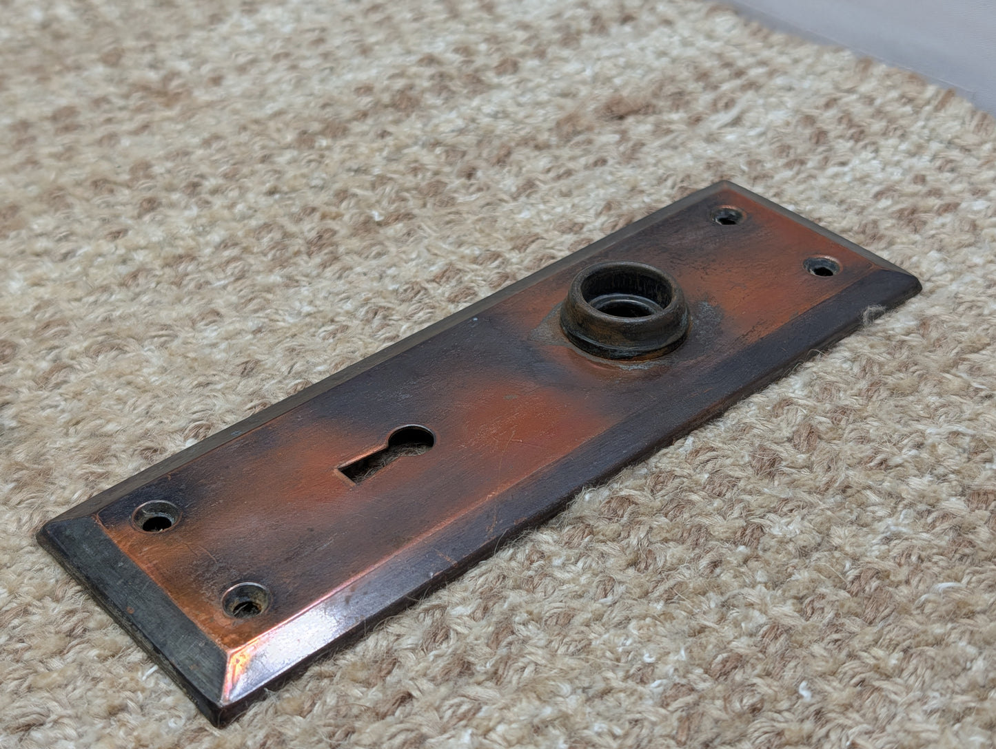 2 1/4" x 7" Antique Japanned Steel Door Knob Plate