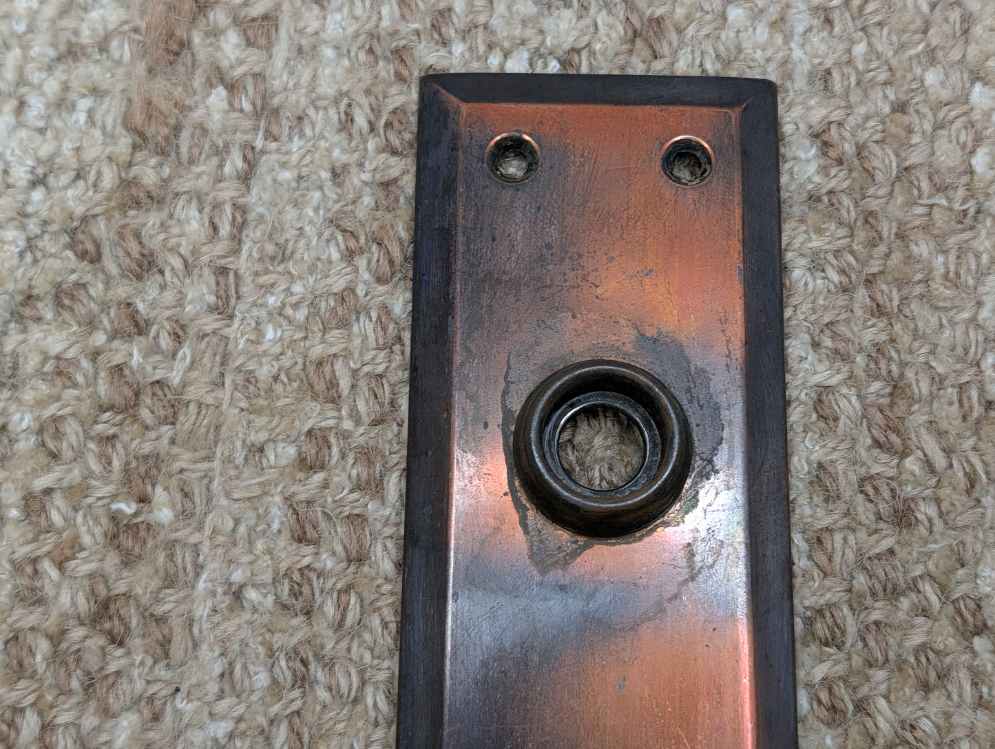 2 1/4" x 7" Antique Japanned Steel Door Knob Plate