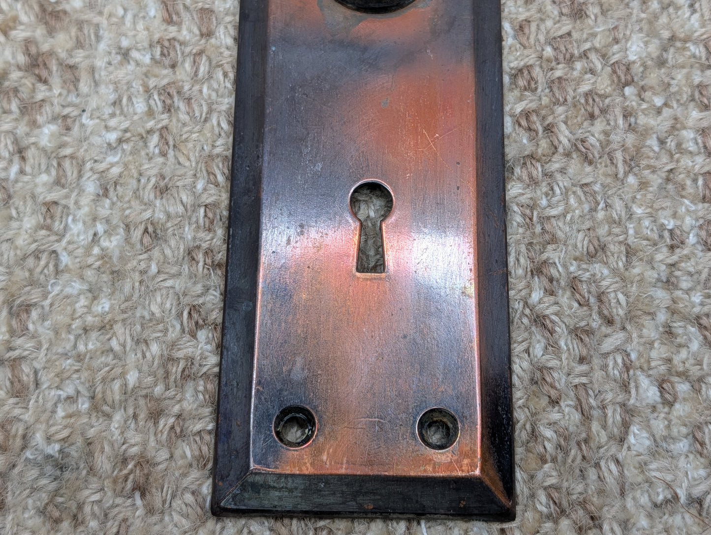 2 1/4" x 7" Antique Japanned Steel Door Knob Plate