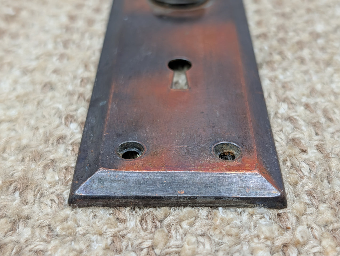 2 1/4" x 7" Antique Japanned Steel Door Knob Plate