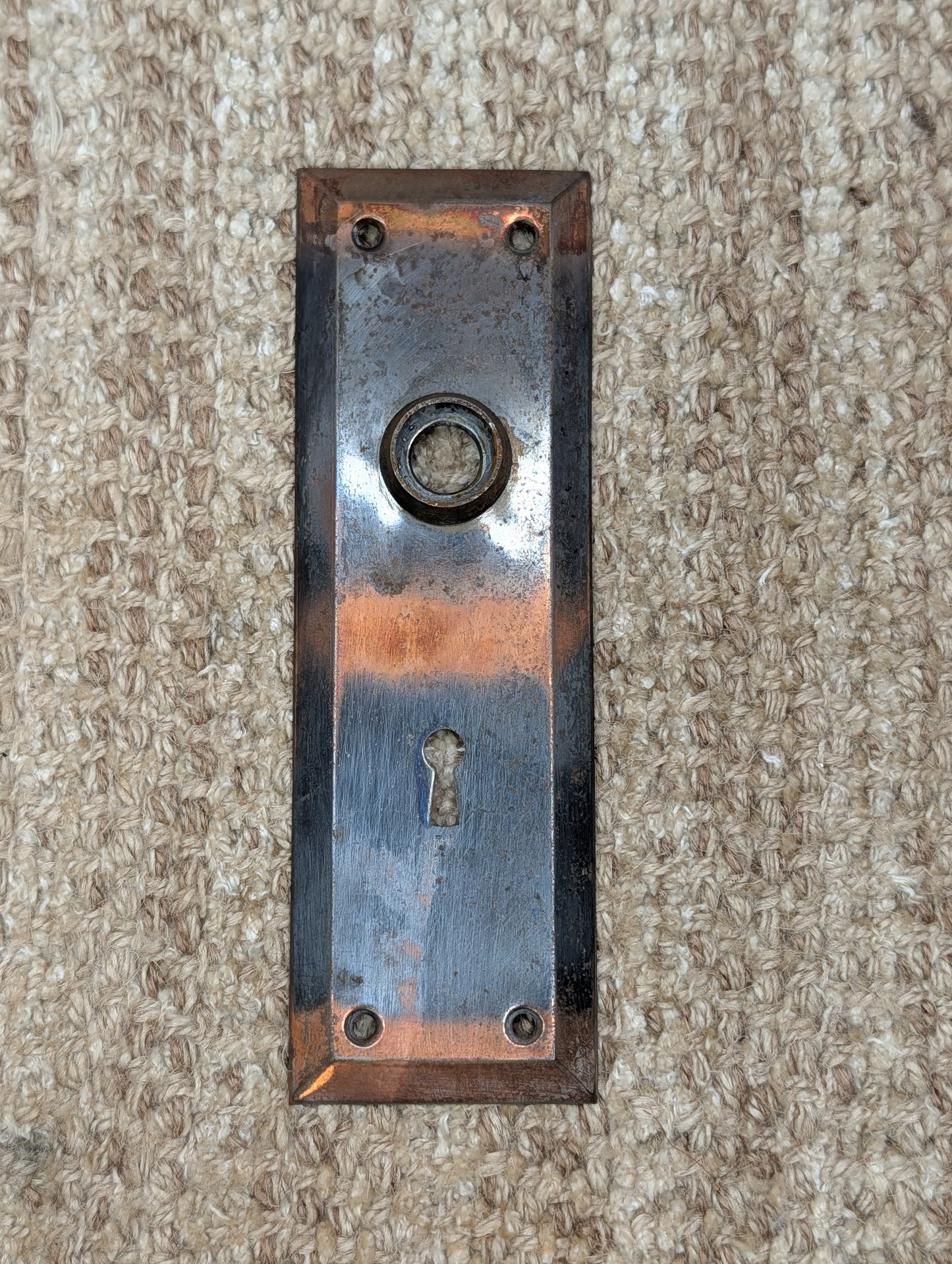 2 1/4" x 7" Antique Japanned steel Door Knob Plate