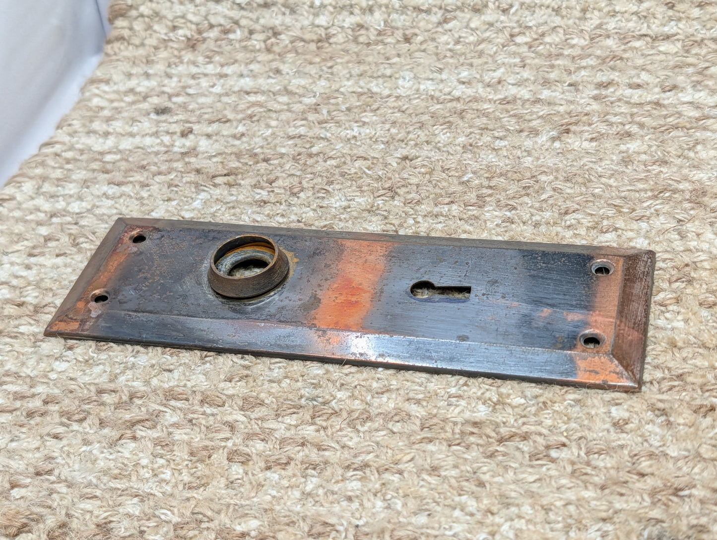 2 1/4" x 7" Antique Japanned steel Door Knob Plate