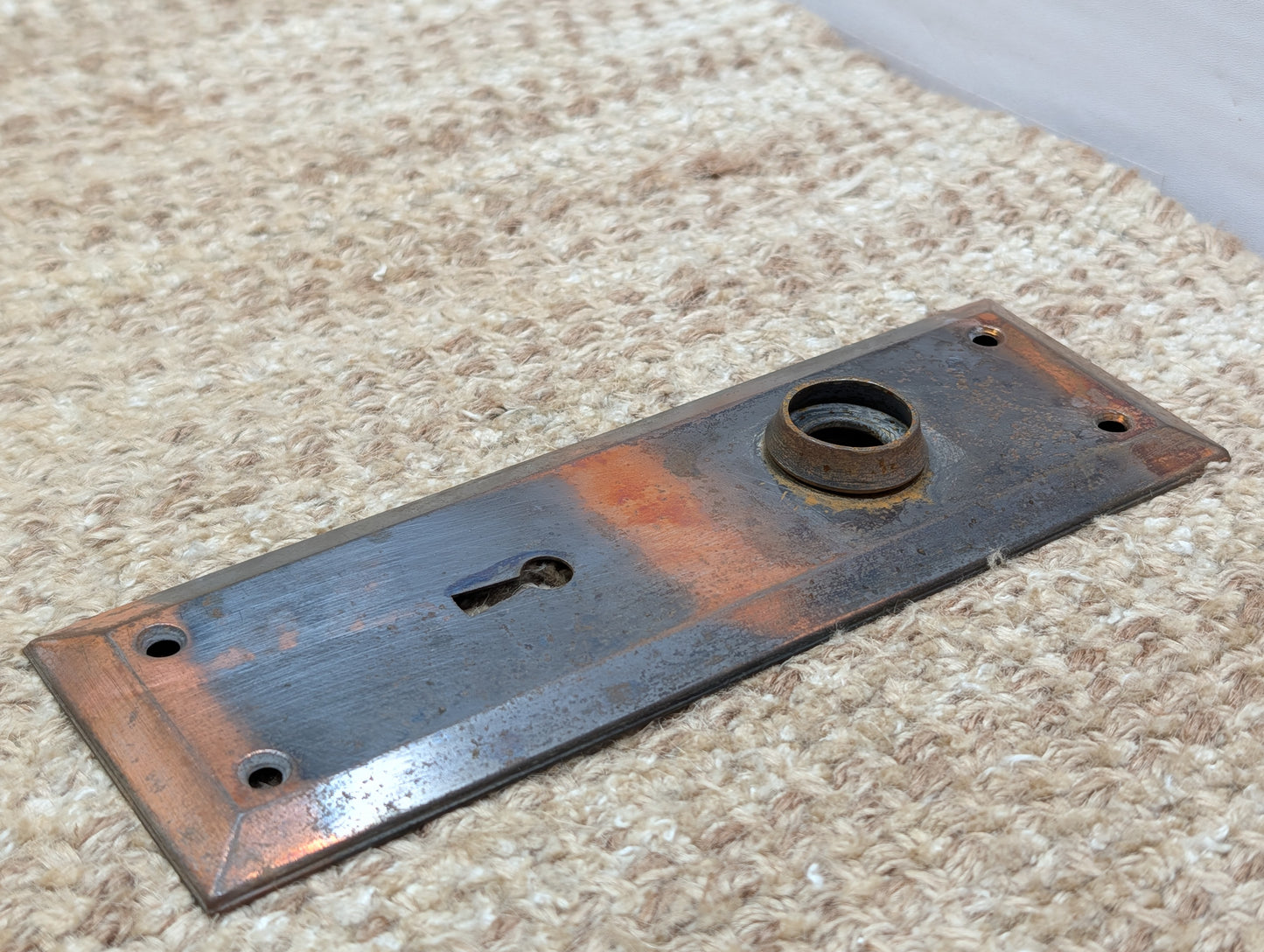 2 1/4" x 7" Antique Japanned steel Door Knob Plate
