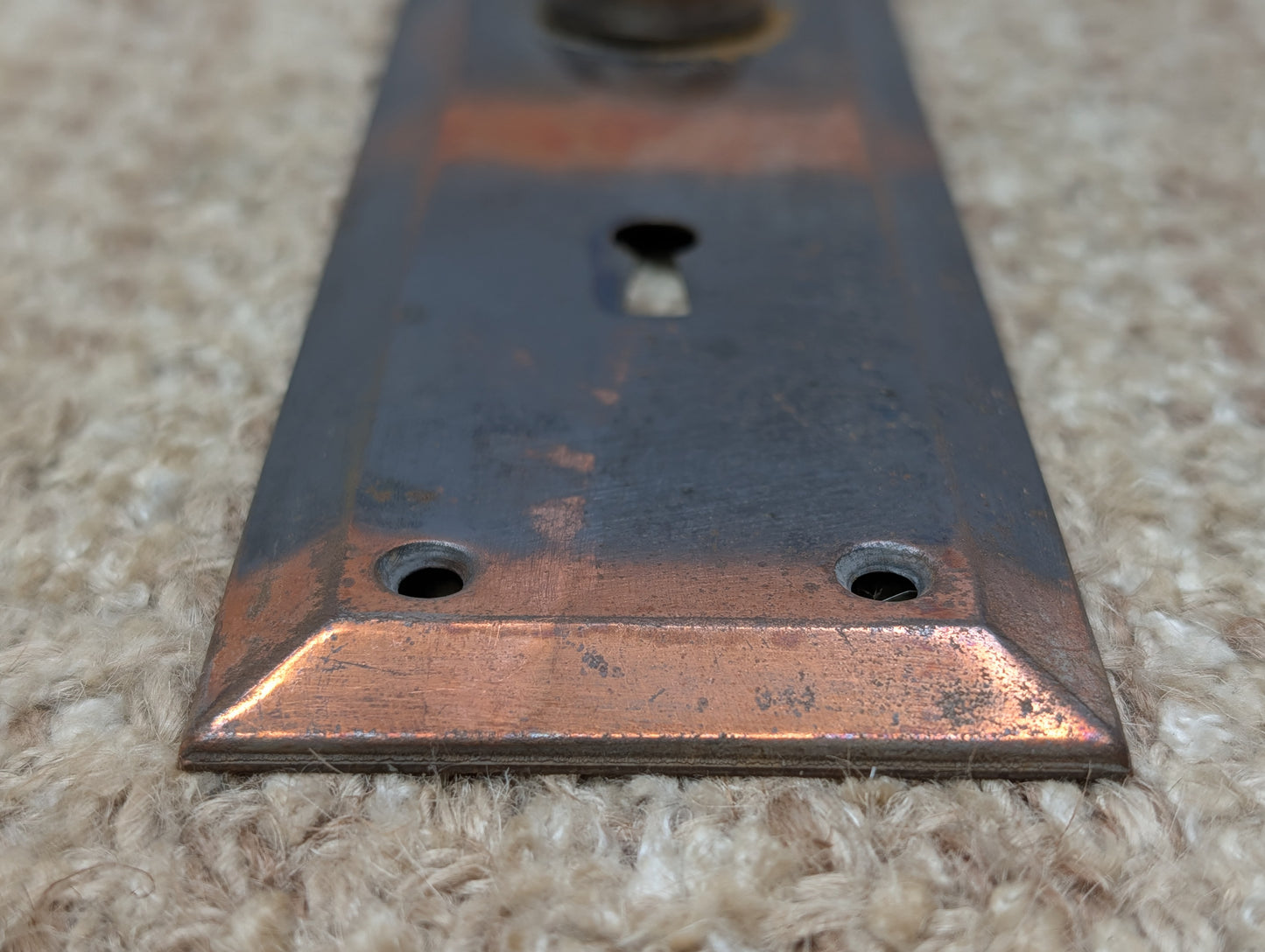 2 1/4" x 7" Antique Japanned steel Door Knob Plate