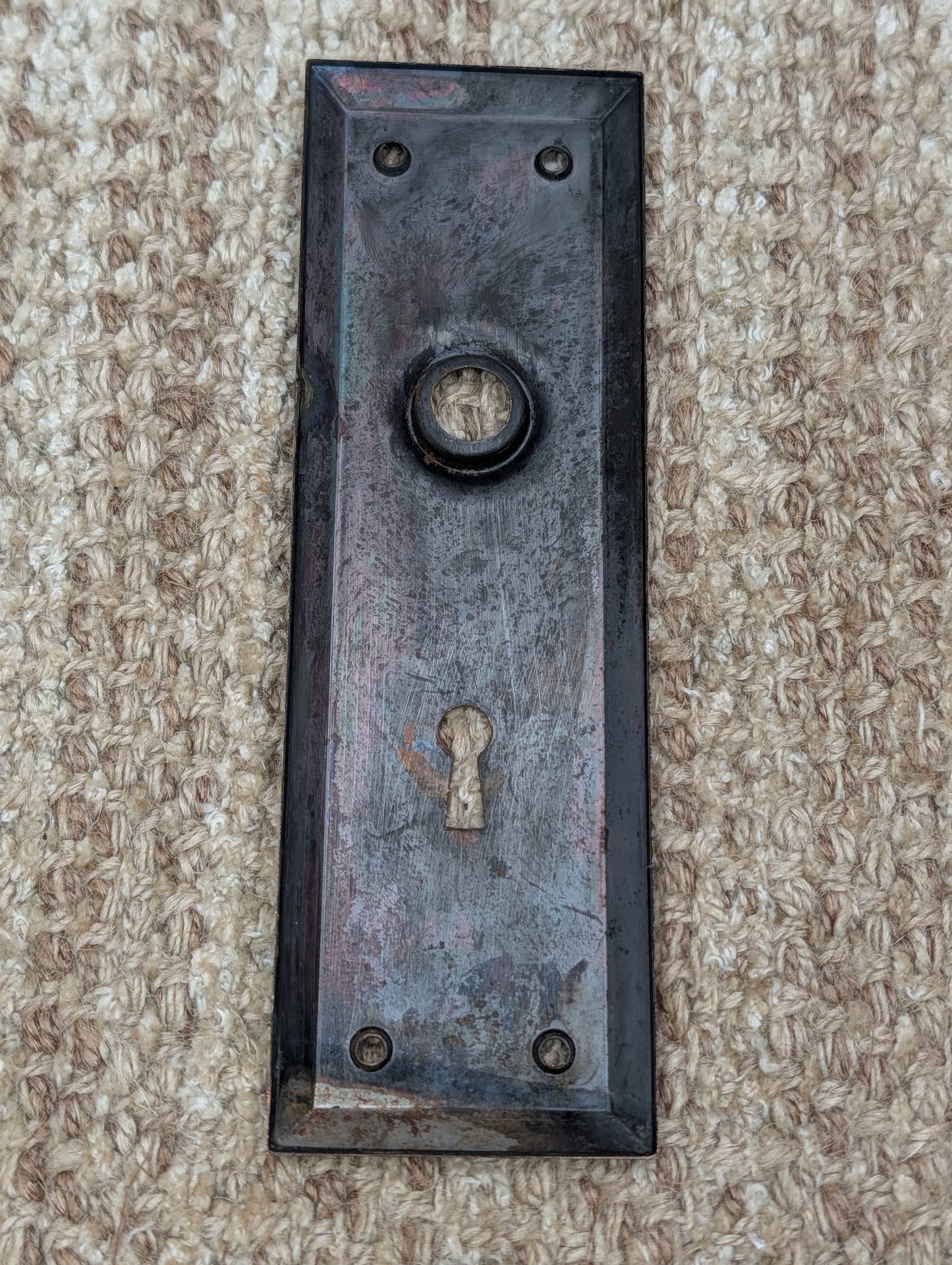 2 1/4" x 7" Antique Steel Door Knob Plate