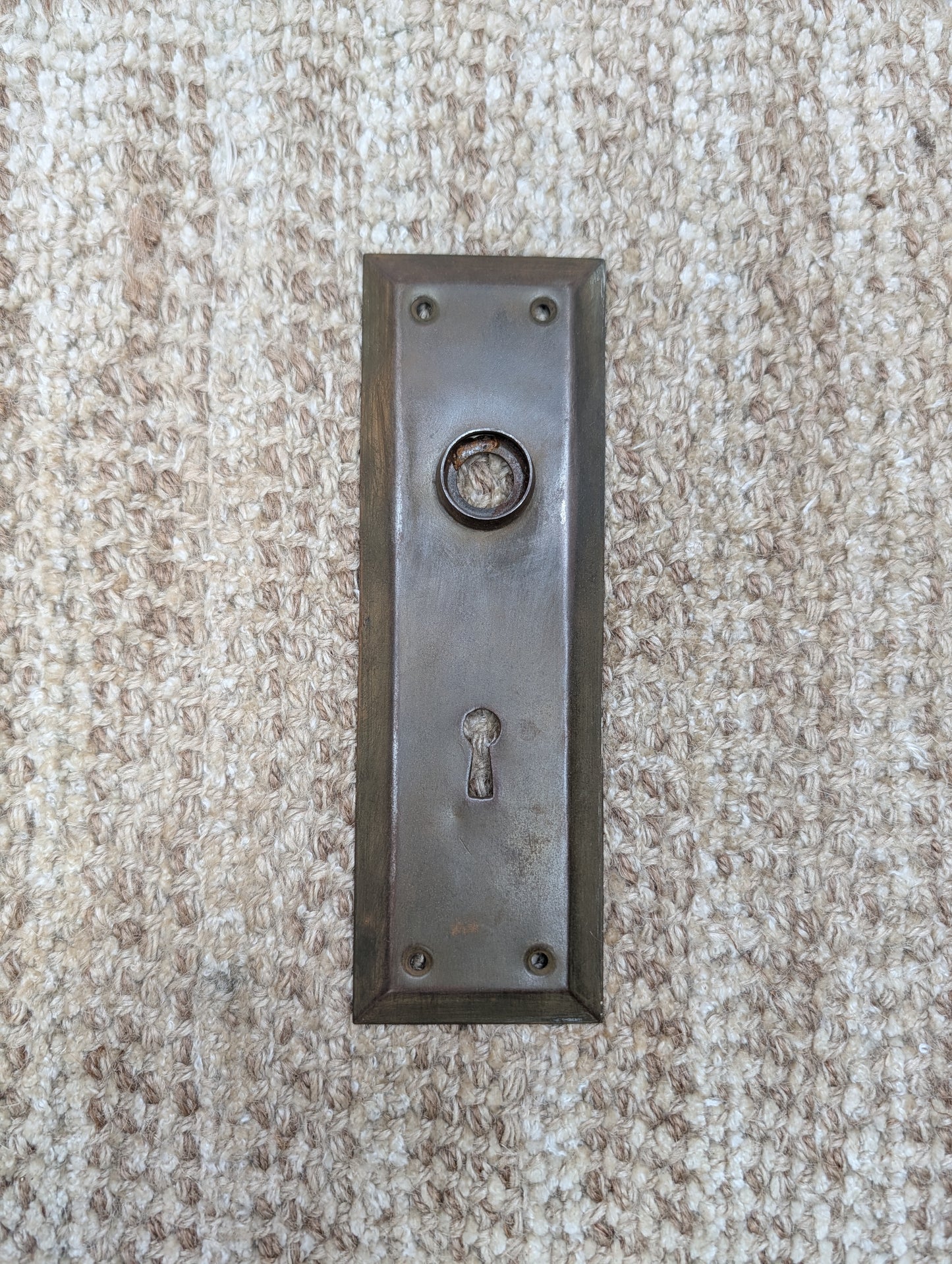 2 1/4" x 7 1/16" Antique Steel Door Knob Plate