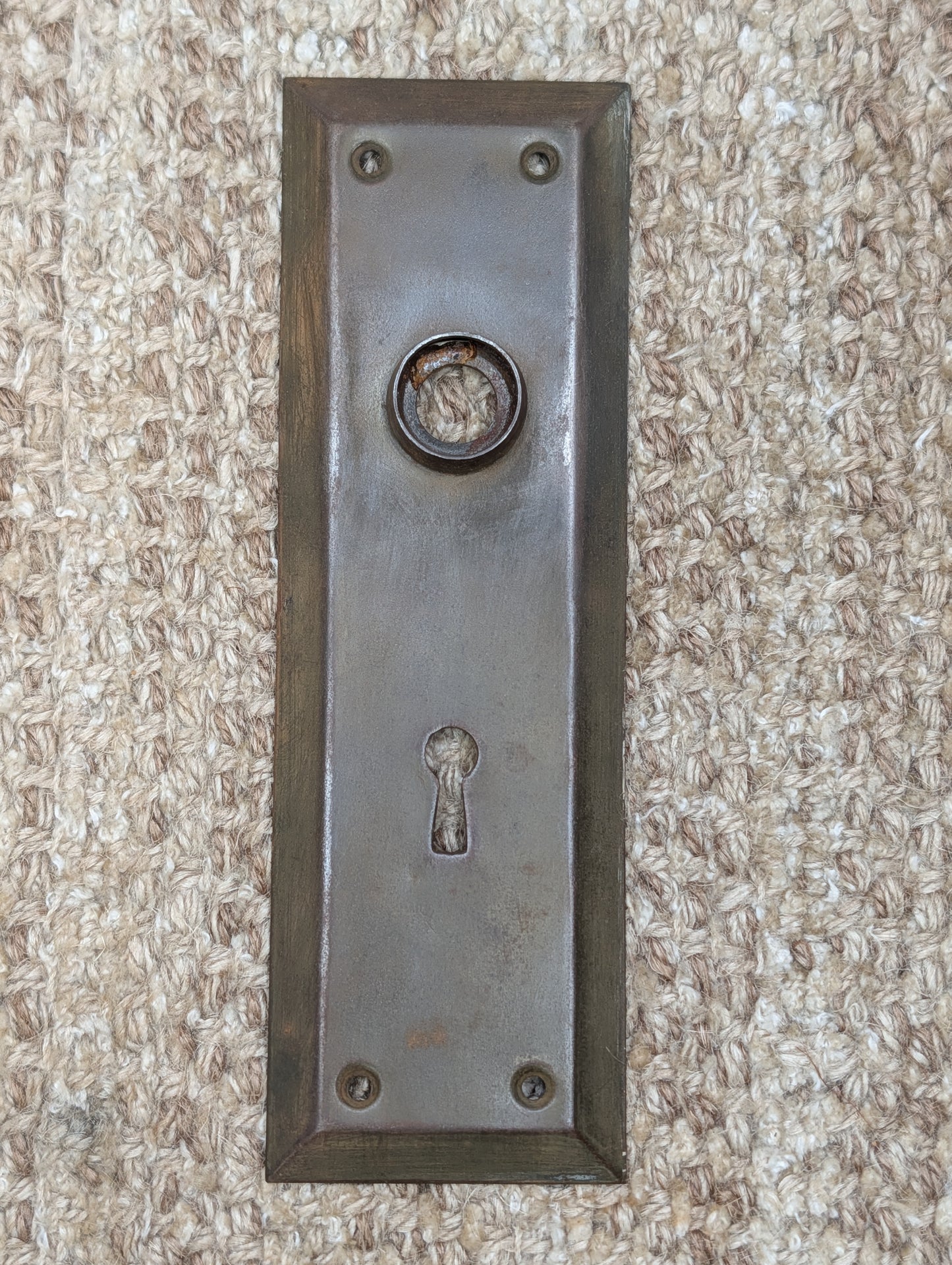 2 1/4" x 7 1/16" Antique Steel Door Knob Plate