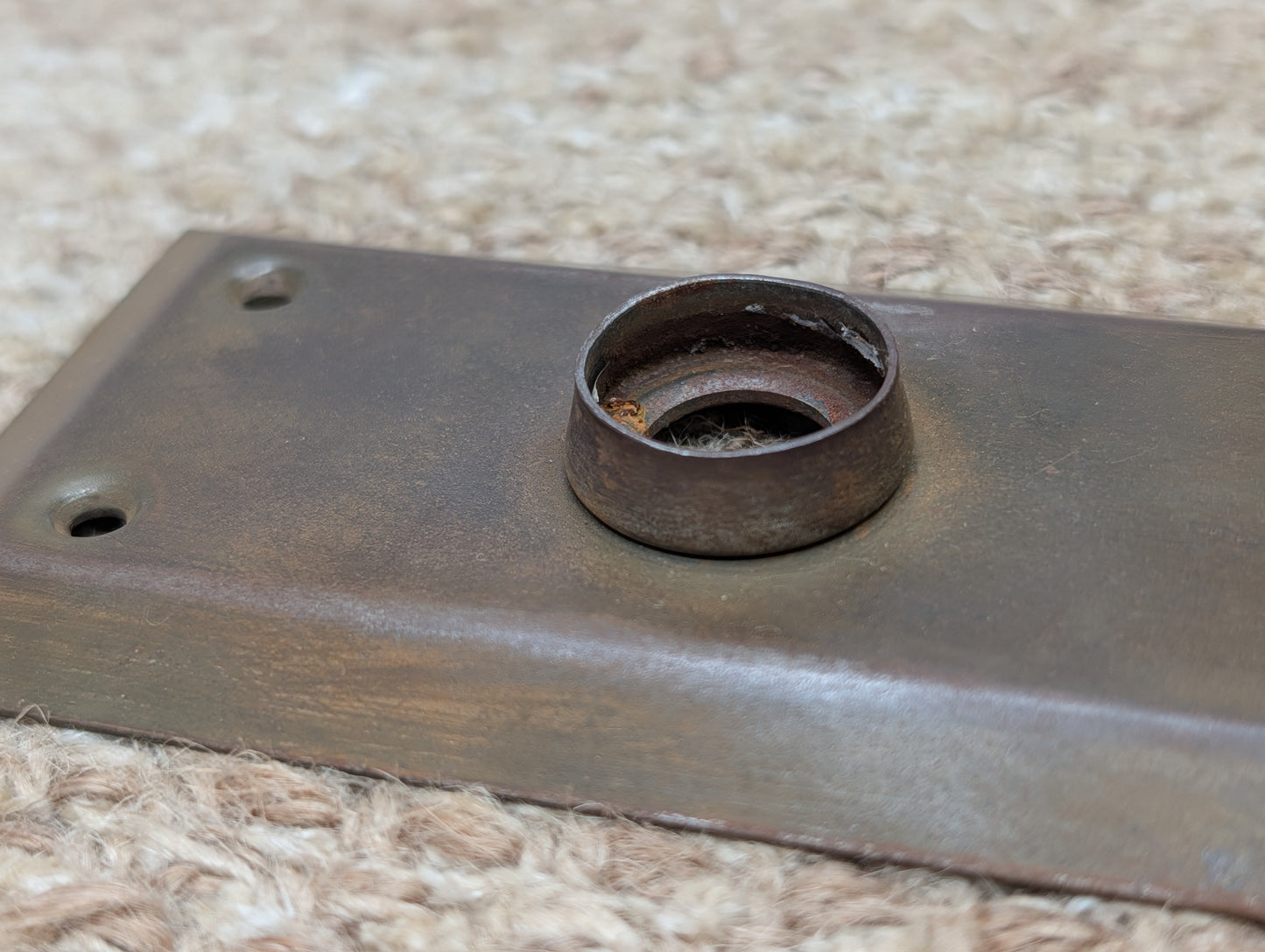 2 1/4" x 7 1/16" Antique Steel Door Knob Plate