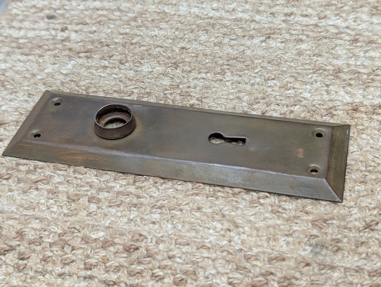 2 1/4" x 7 1/16" Antique Steel Door Knob Plate