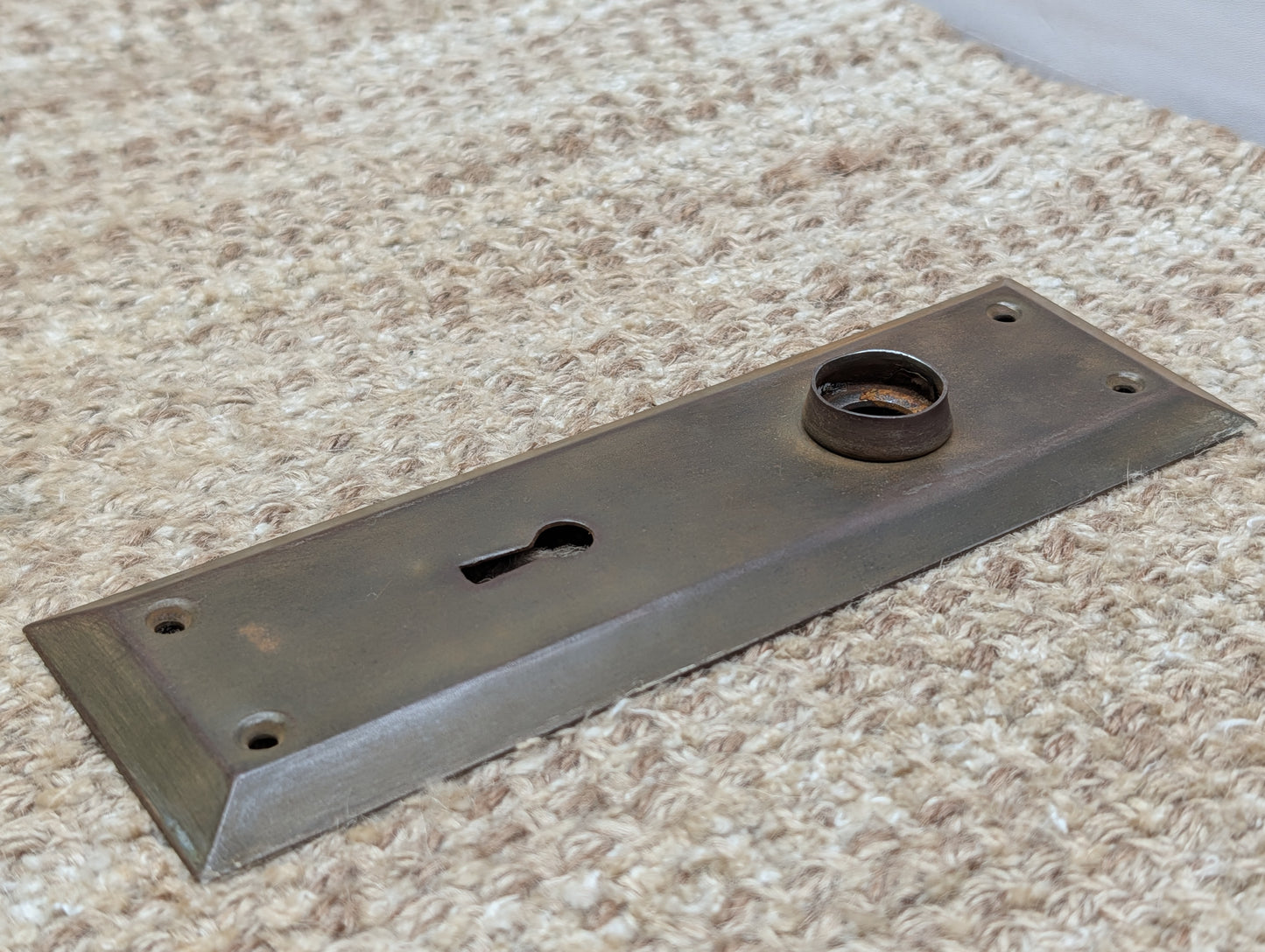 2 1/4" x 7 1/16" Antique Steel Door Knob Plate