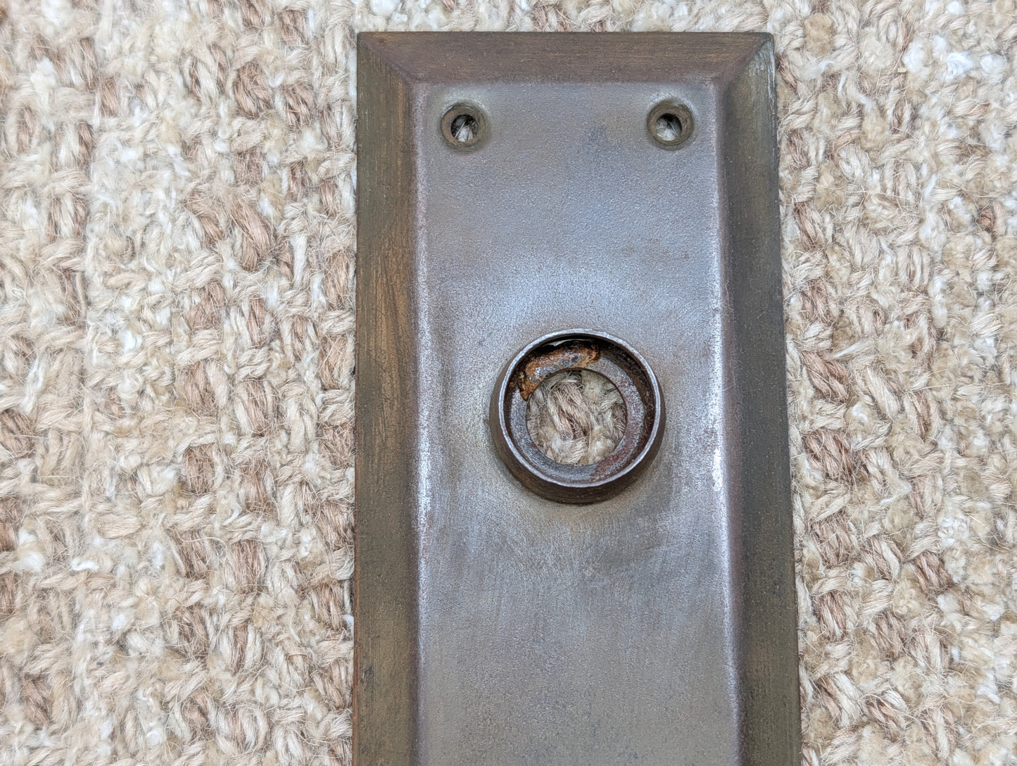 2 1/4" x 7 1/16" Antique Steel Door Knob Plate