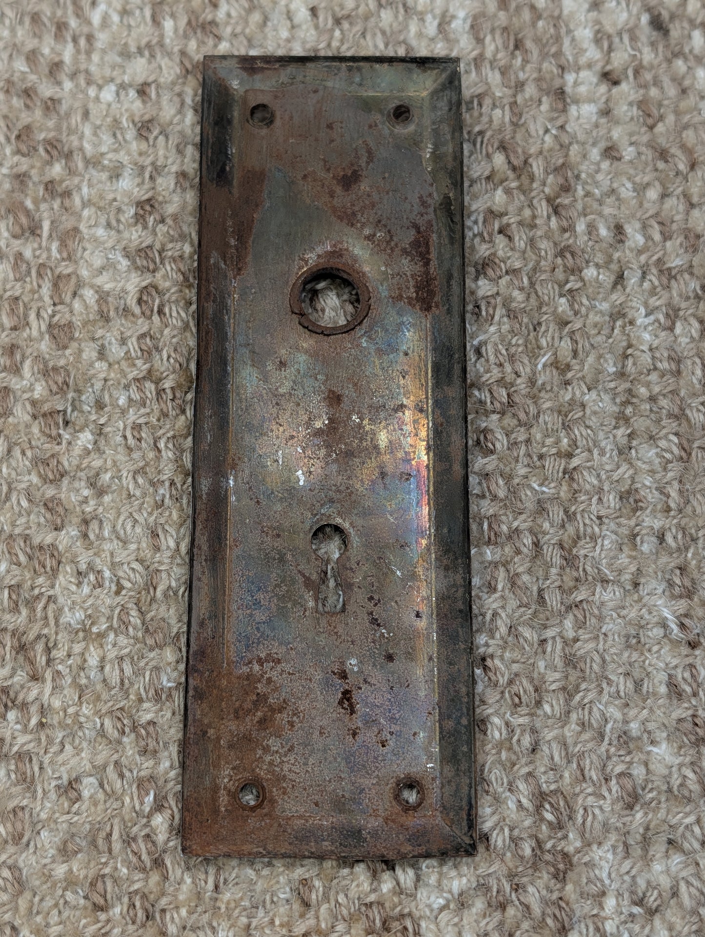 2 5/16" x 7" Antique Steel Door Knob Plate