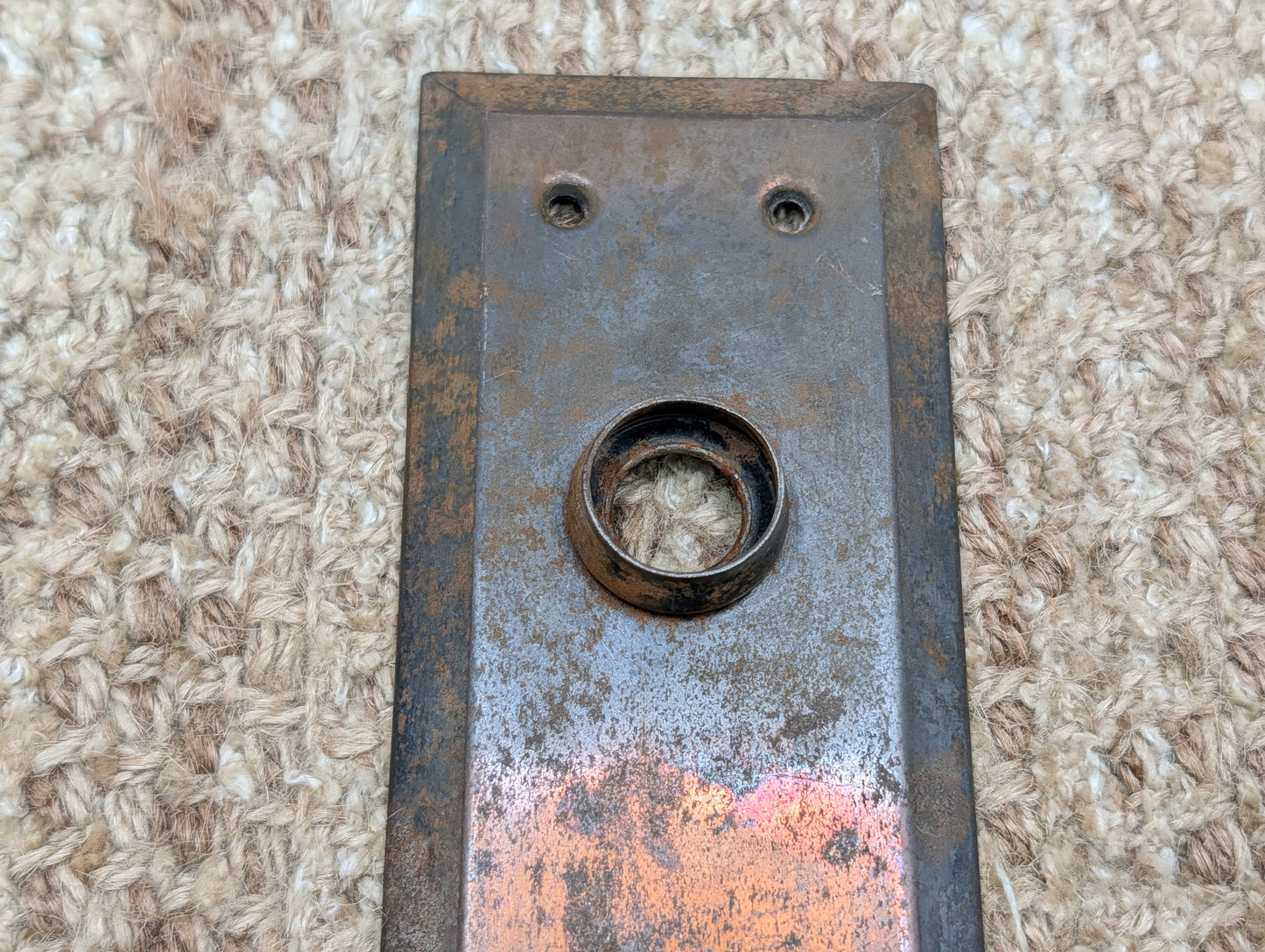 2 5/16" x 7 1/8" Antique Steel Door Knob Plate