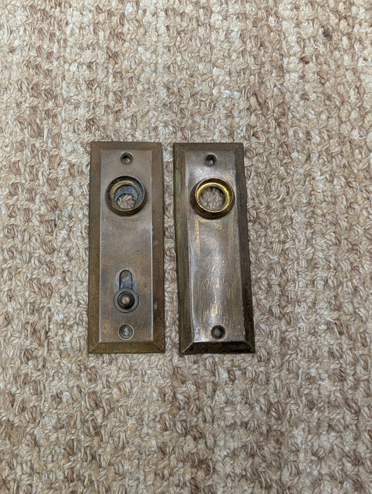 Pair 1 3/8" x 4" Antique Slide Lock Brass Door Knob Plates