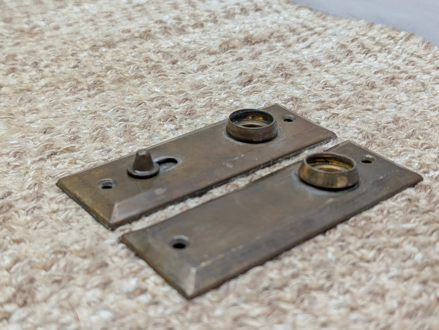 Pair 1 3/8" x 4" Antique Slide Lock Brass Door Knob Plates