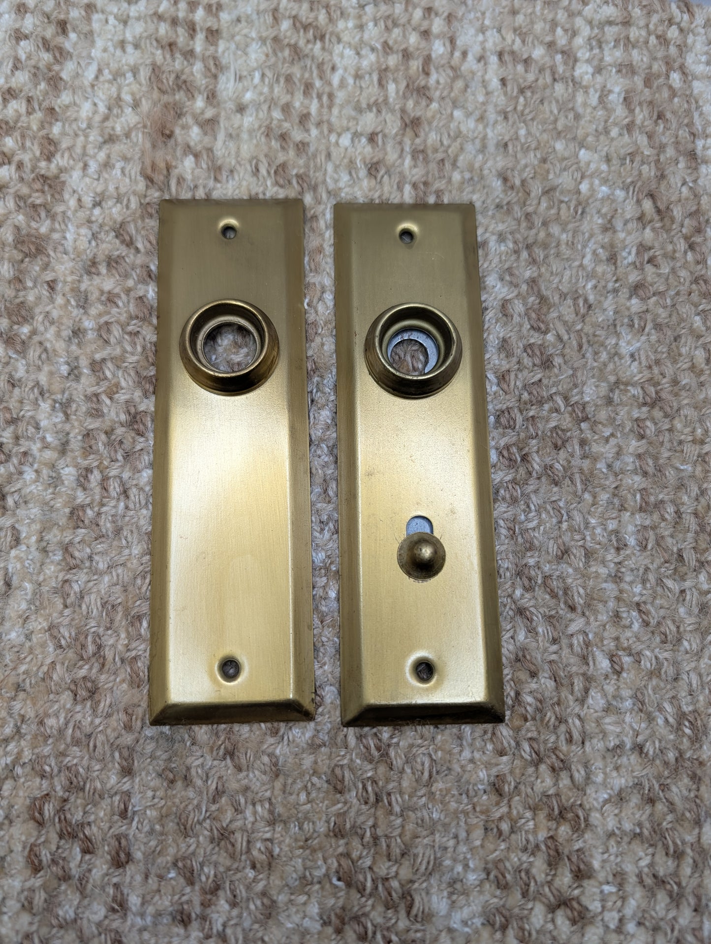 Pair 1 5/8" x 5 13/16" Antique Slide Lock Brass Plated Steel Door Knob Plates