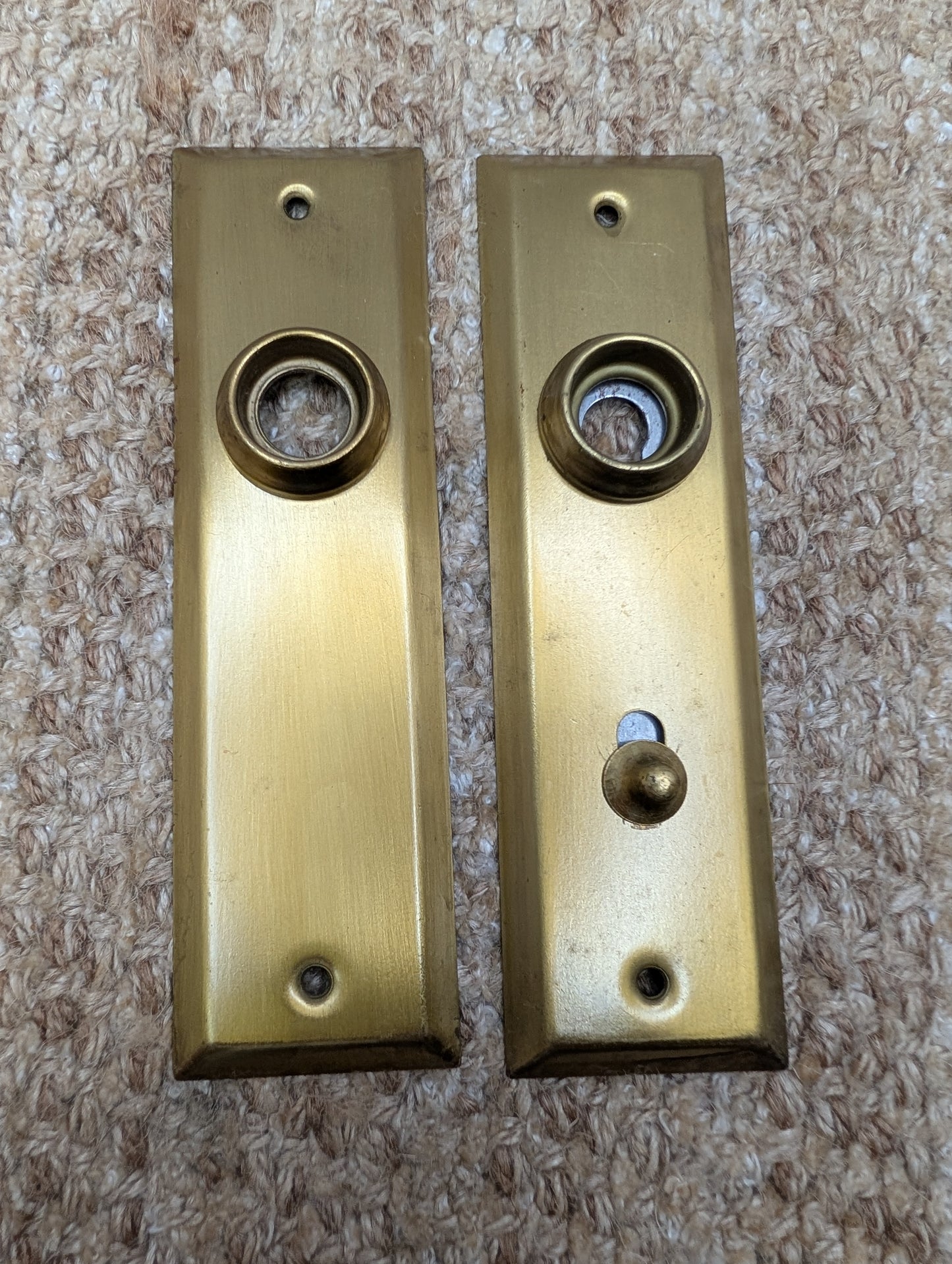 Pair 1 5/8" x 5 13/16" Antique Slide Lock Brass Plated Steel Door Knob Plates