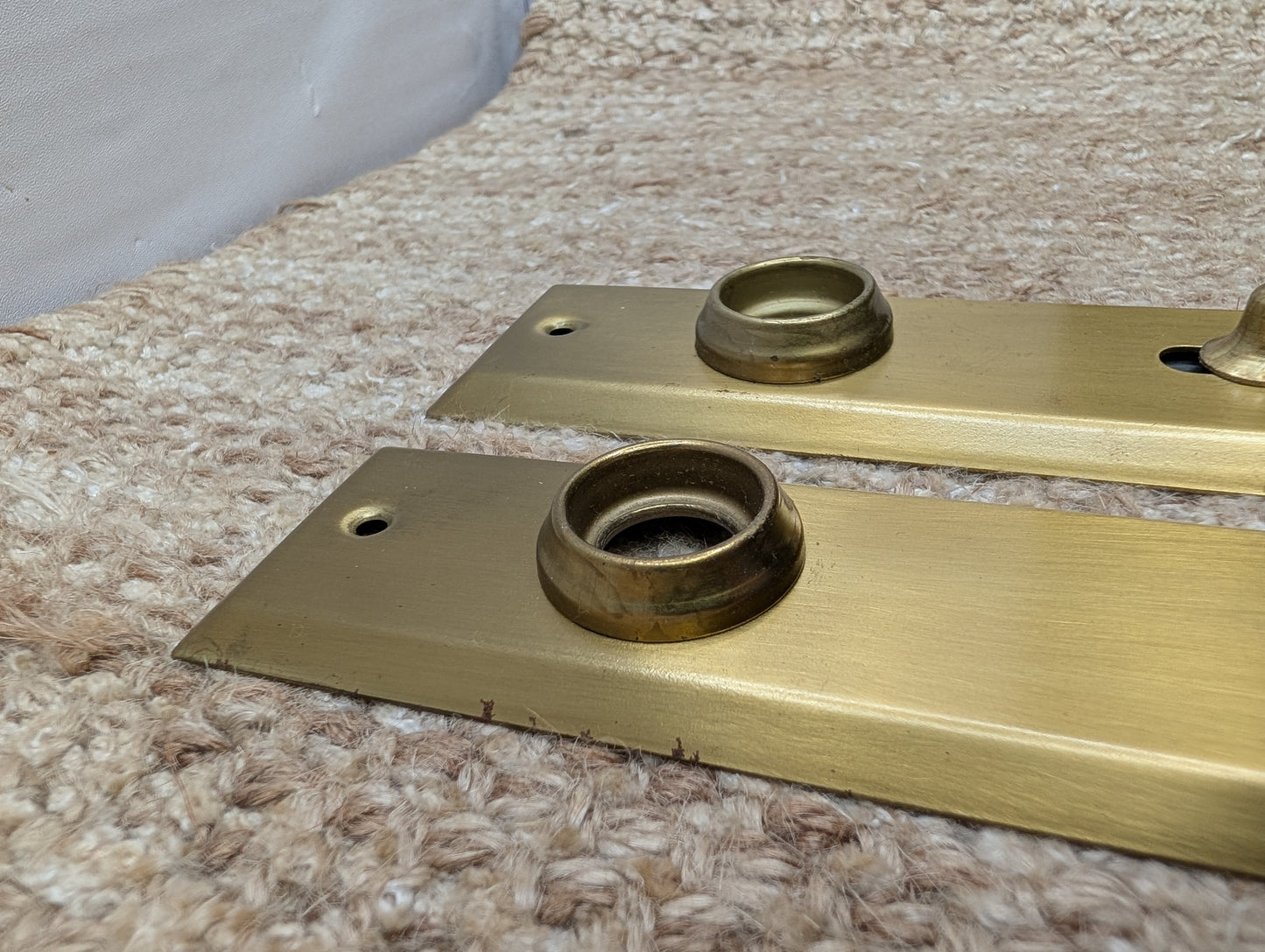 Pair 1 5/8" x 5 13/16" Antique Slide Lock Brass Plated Steel Door Knob Plates