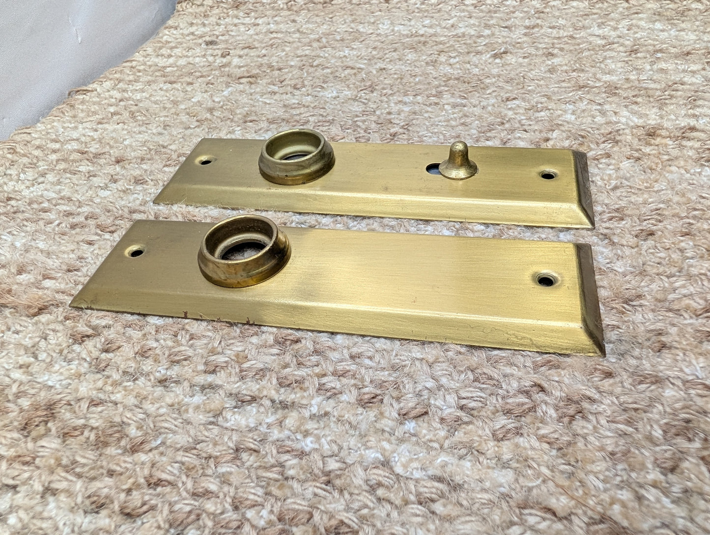 Pair 1 5/8" x 5 13/16" Antique Slide Lock Brass Plated Steel Door Knob Plates