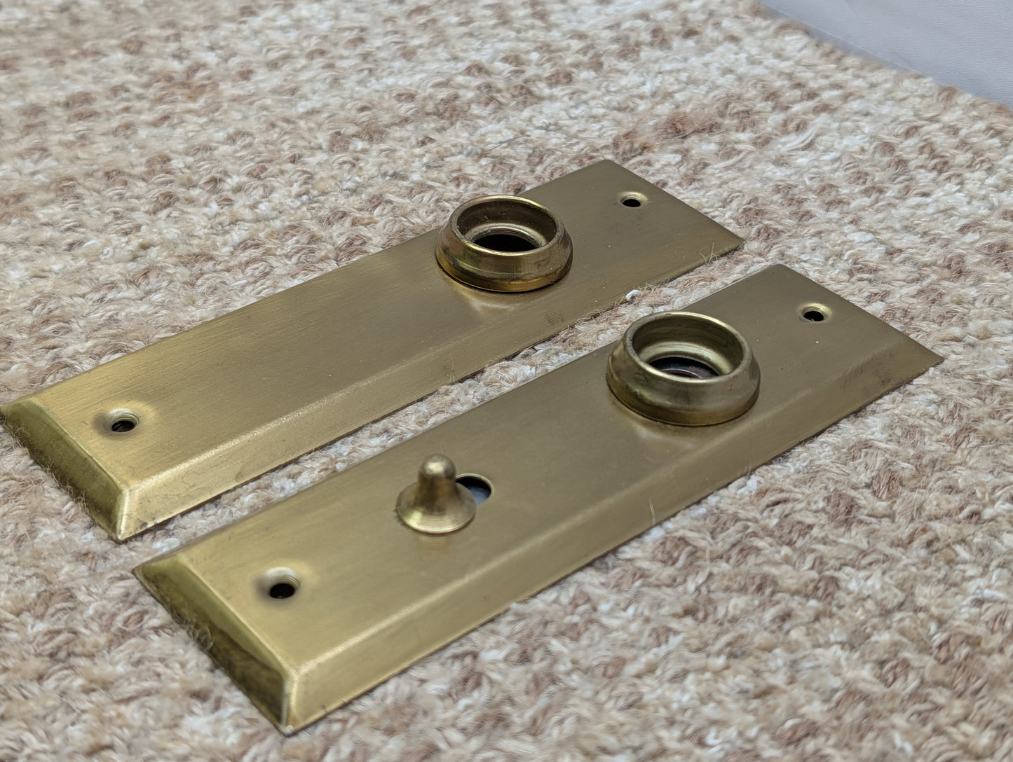 Pair 1 5/8" x 5 13/16" Antique Slide Lock Brass Plated Steel Door Knob Plates