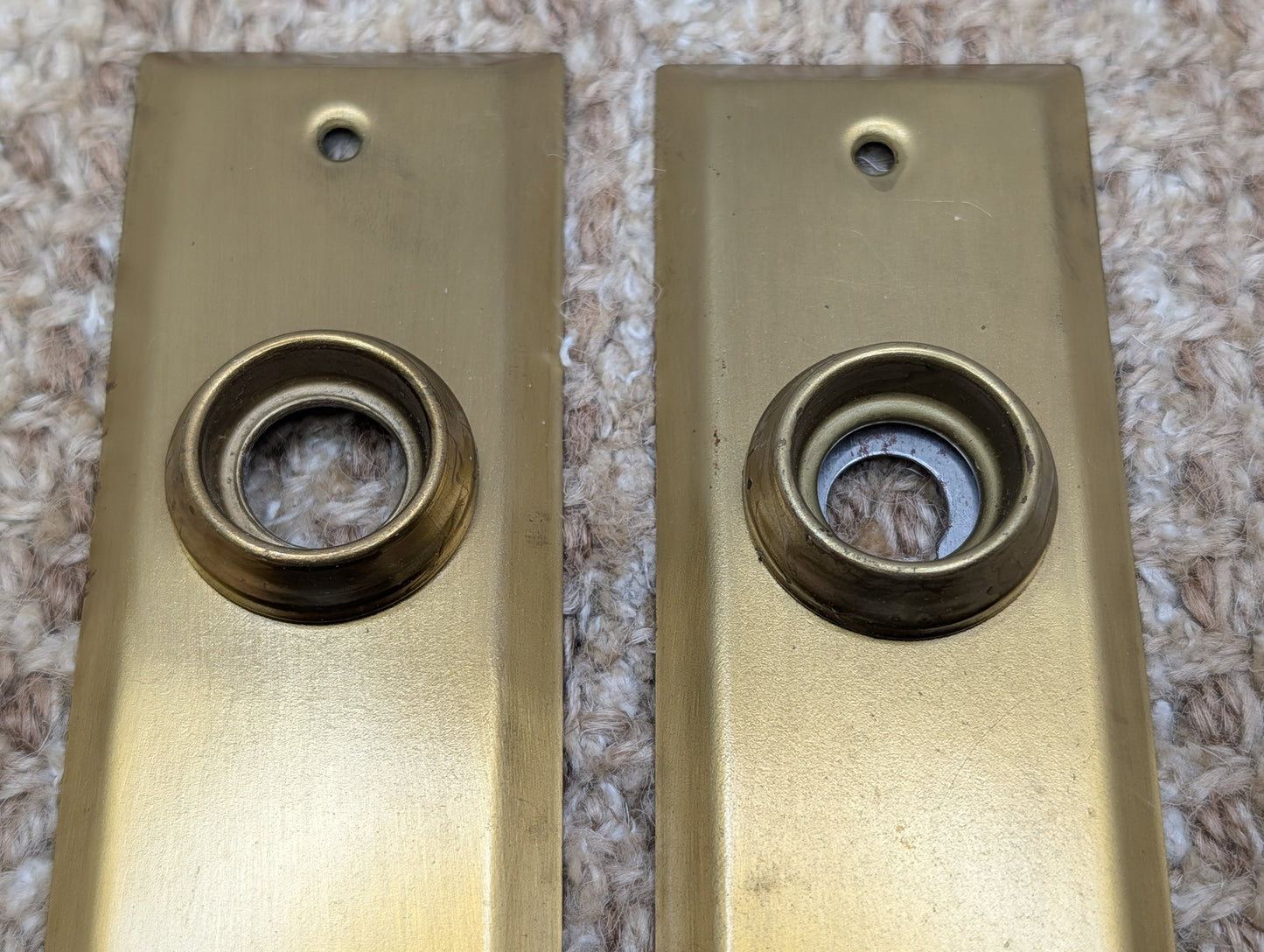 Pair 1 5/8" x 5 13/16" Antique Slide Lock Brass Plated Steel Door Knob Plates