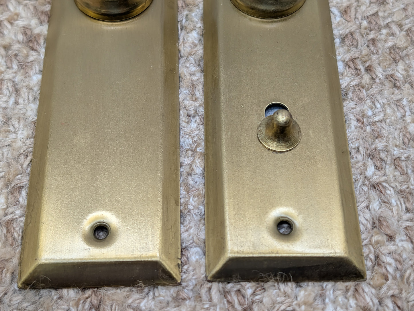 Pair 1 5/8" x 5 13/16" Antique Slide Lock Brass Plated Steel Door Knob Plates