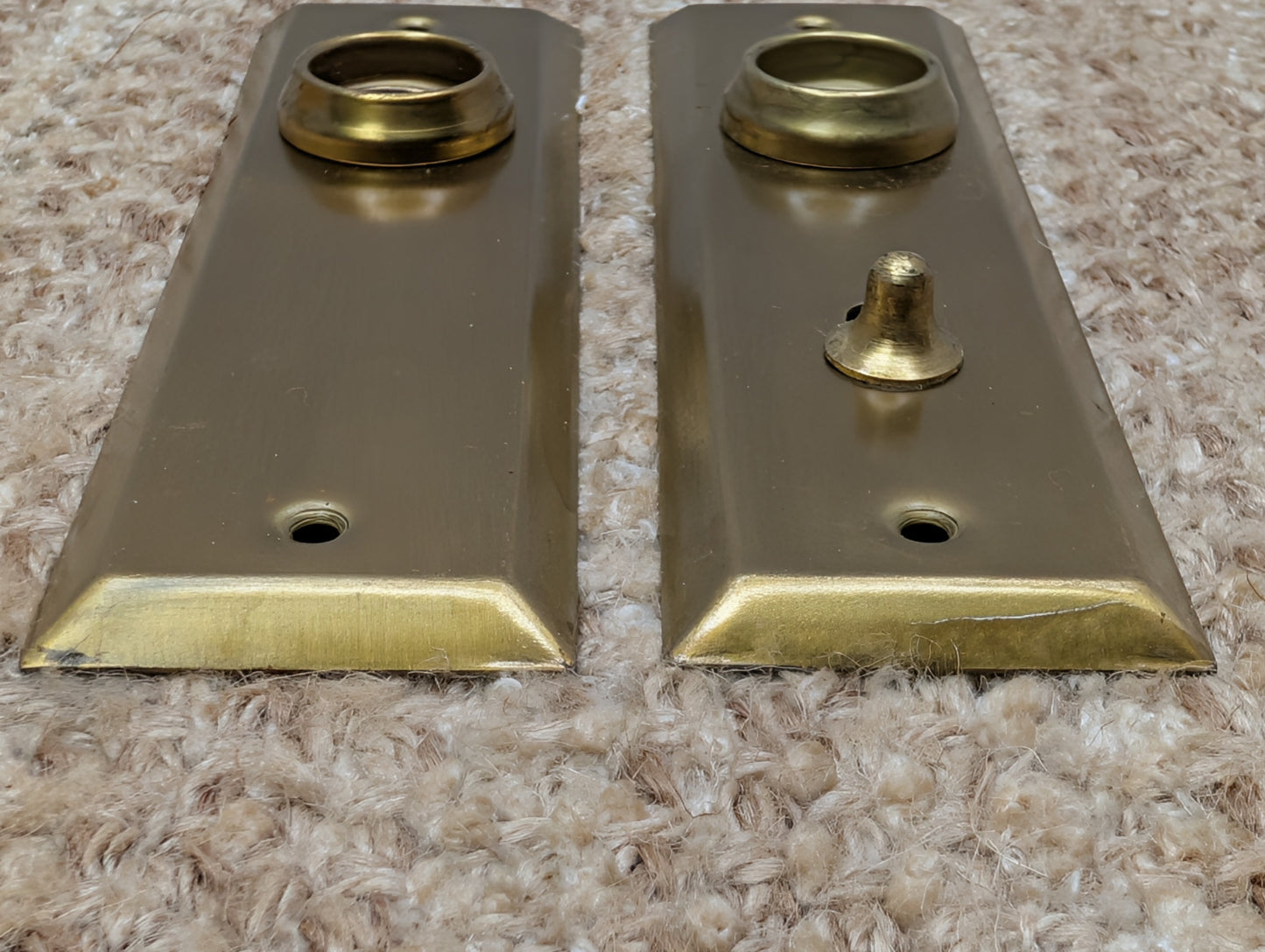 Pair 1 5/8" x 5 13/16" Antique Slide Lock Brass Plated Steel Door Knob Plates