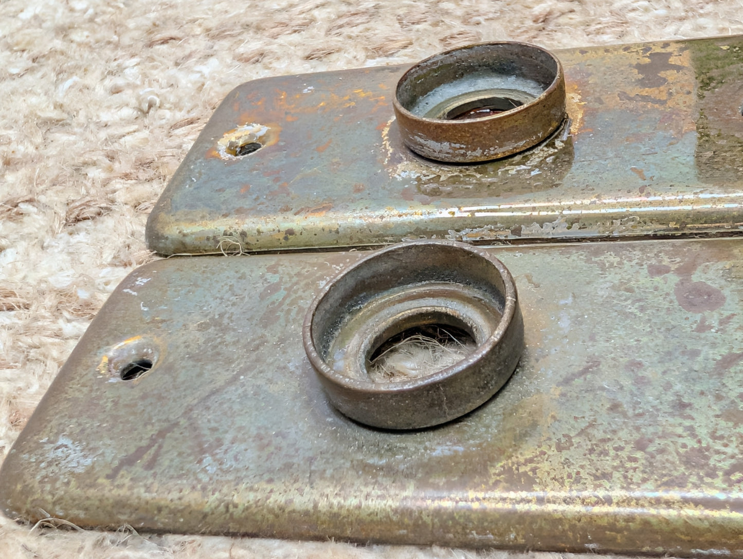Pair 1 1/2" x 4 1/2" Antique Slide Lock Brass Door Knob Plates