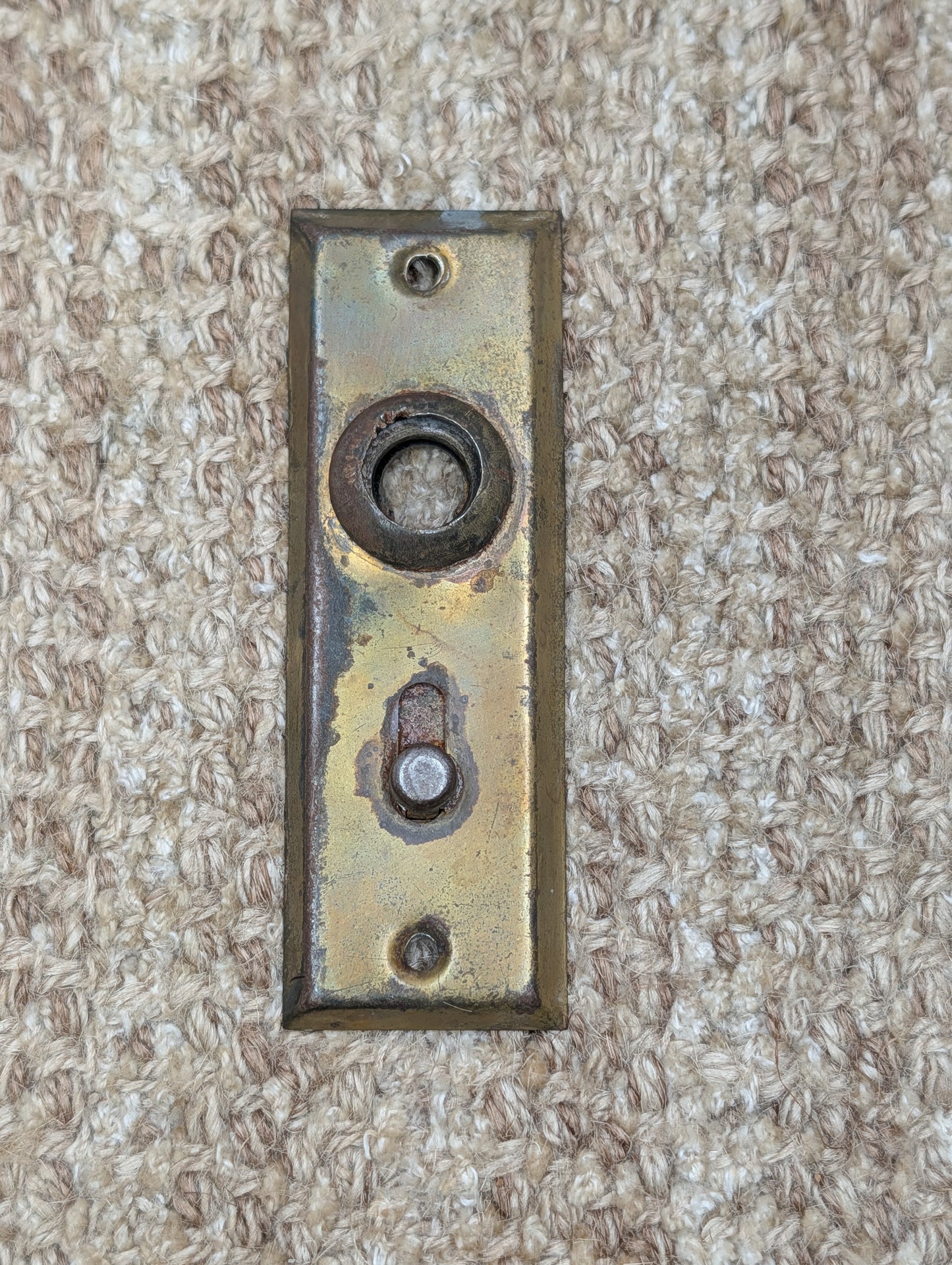 1 1/2" x 4 7/16" Antique Slide Lock Brass Plated Steel Door Knob Plate