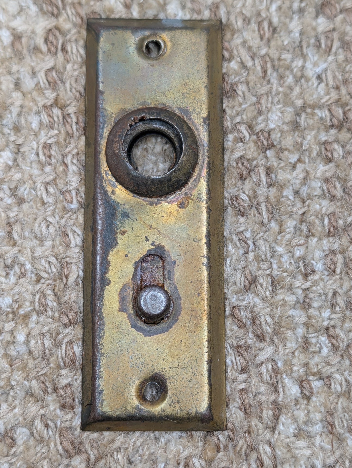 1 1/2" x 4 7/16" Antique Slide Lock Brass Plated Steel Door Knob Plate