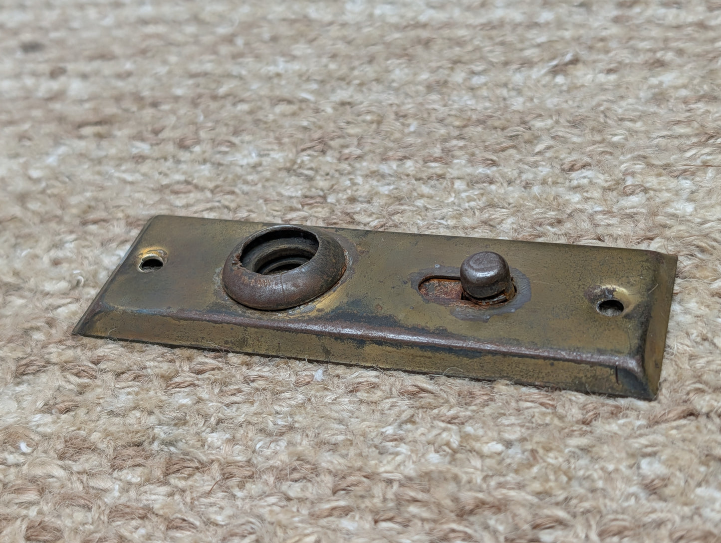 1 1/2" x 4 7/16" Antique Slide Lock Brass Plated Steel Door Knob Plate