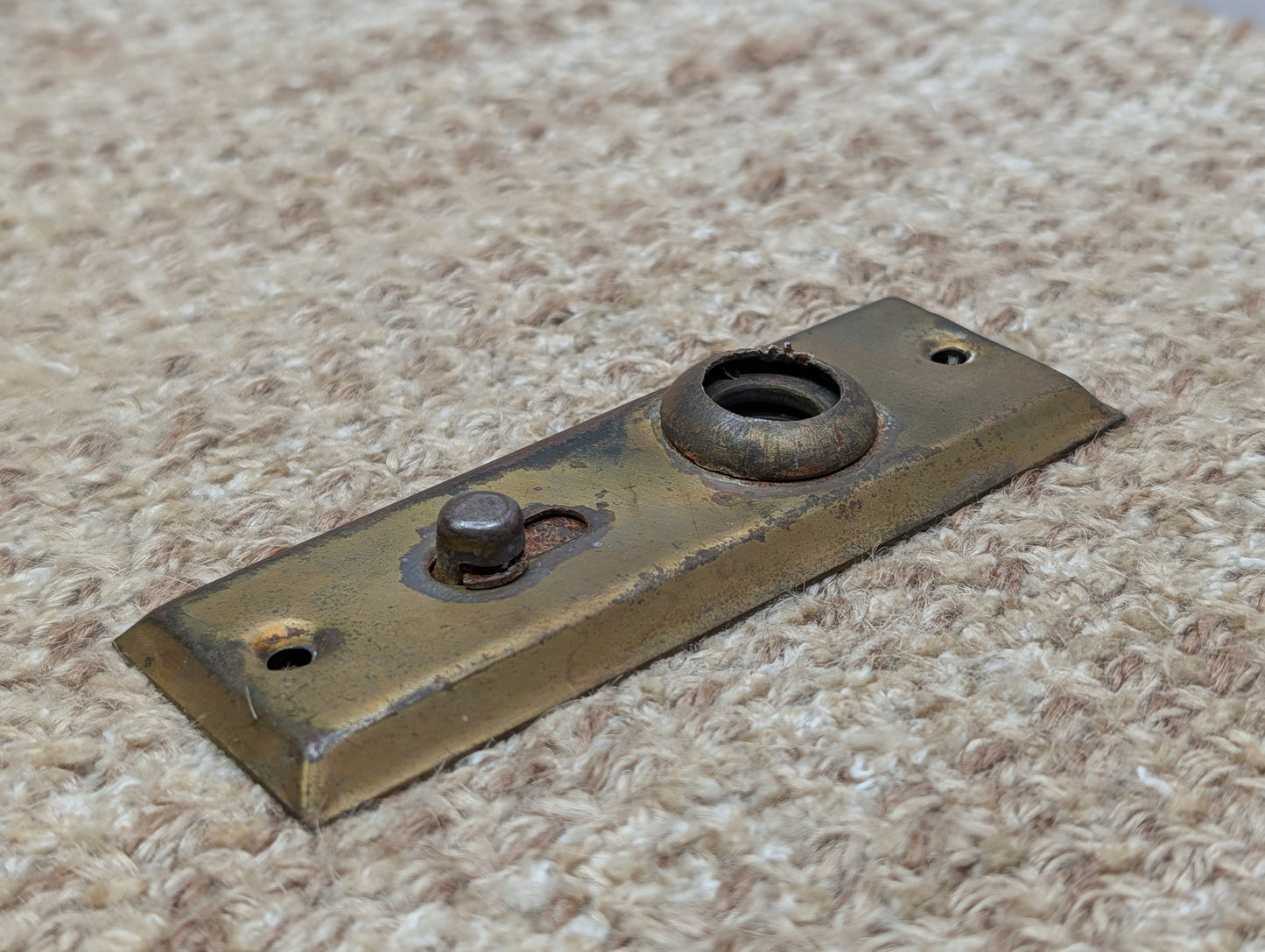 1 1/2" x 4 7/16" Antique Slide Lock Brass Plated Steel Door Knob Plate