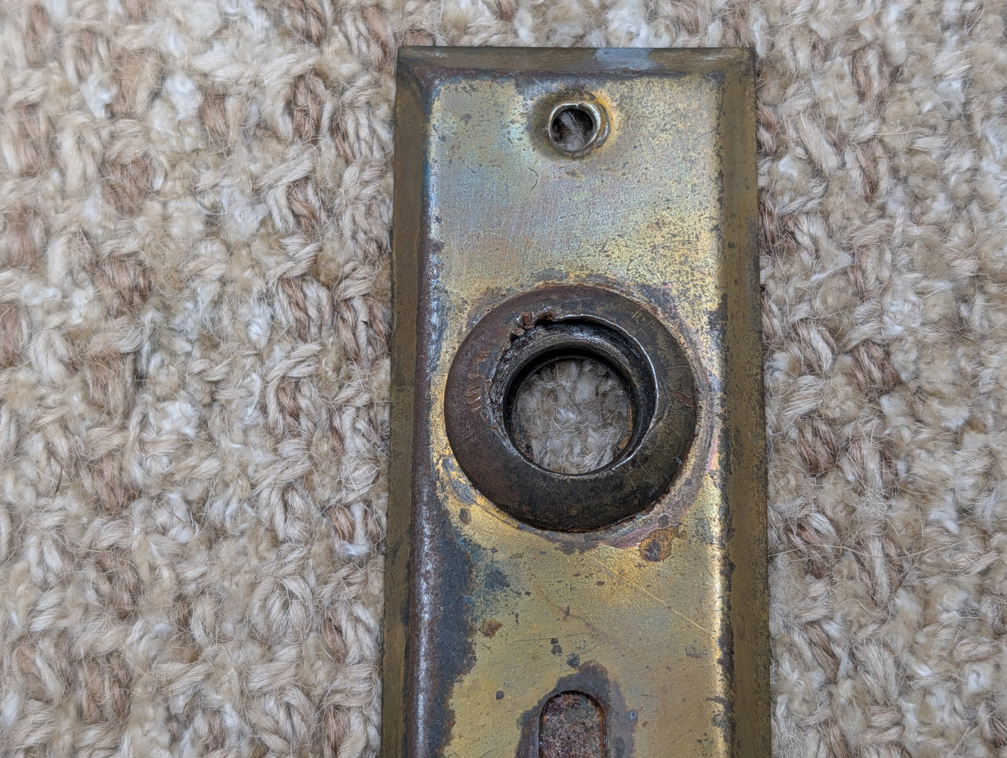 1 1/2" x 4 7/16" Antique Slide Lock Brass Plated Steel Door Knob Plate