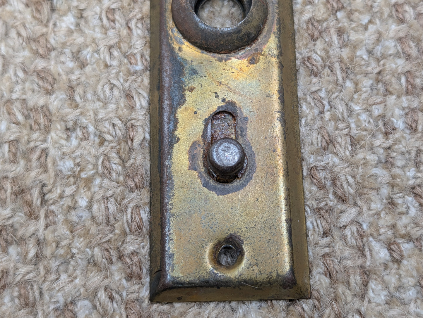 1 1/2" x 4 7/16" Antique Slide Lock Brass Plated Steel Door Knob Plate