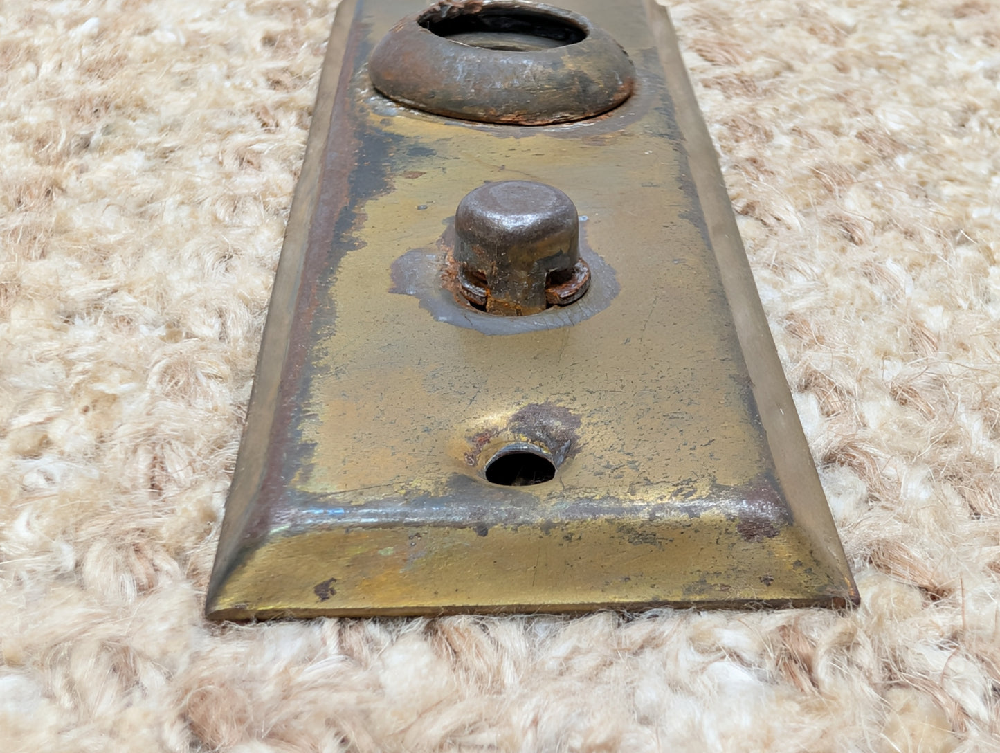1 1/2" x 4 7/16" Antique Slide Lock Brass Plated Steel Door Knob Plate