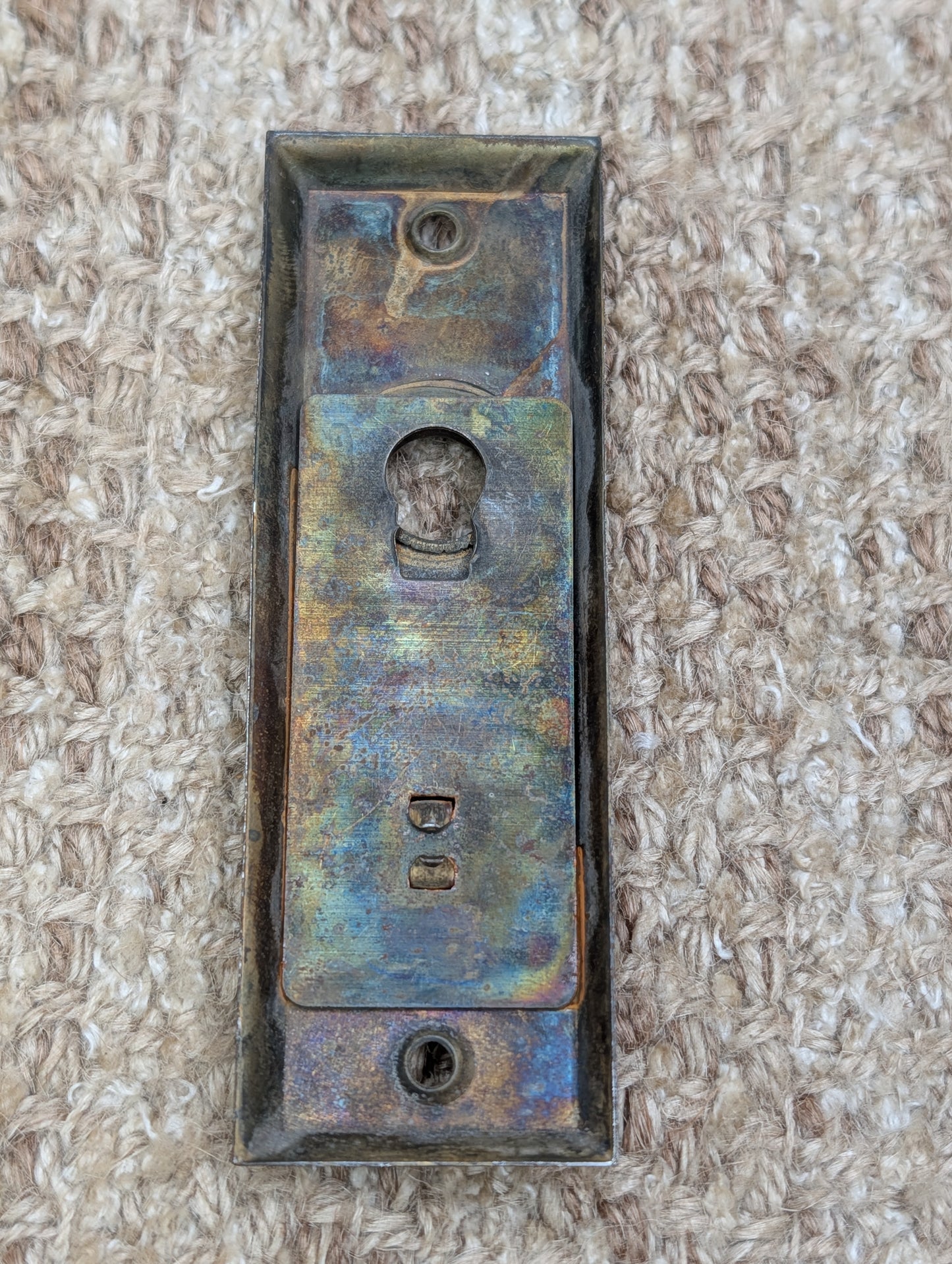 1 1/2" x 4 7/16" Antique Slide Lock Brass Plated Steel Door Knob Plate