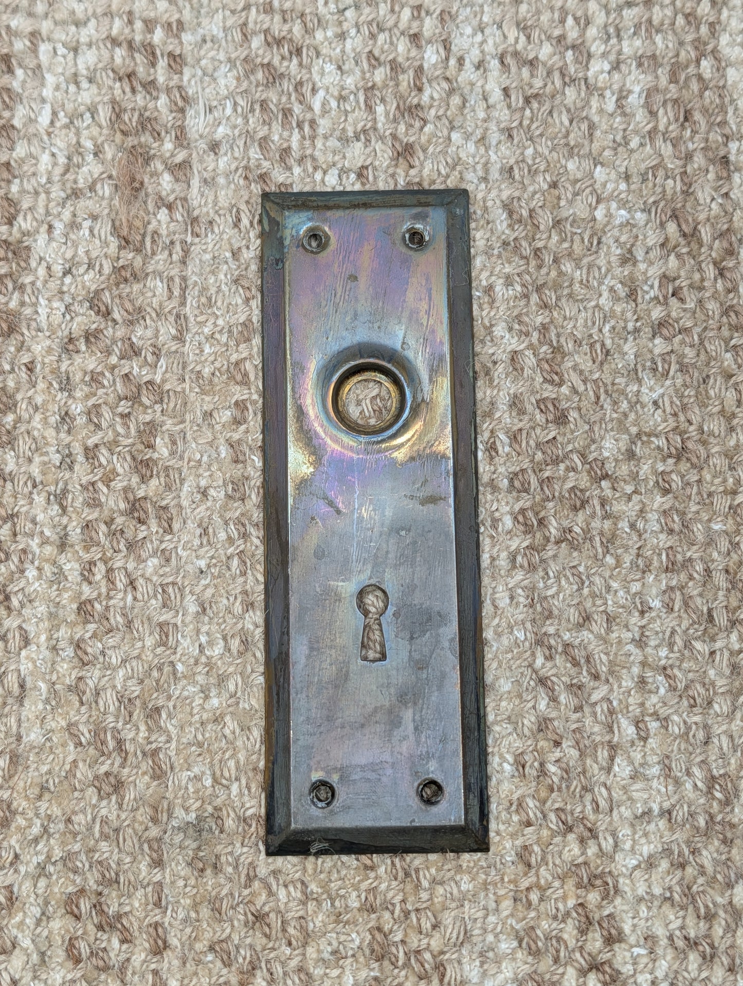 2 1/4" x 7" Antique Stamped Brass Door Knob Plate
