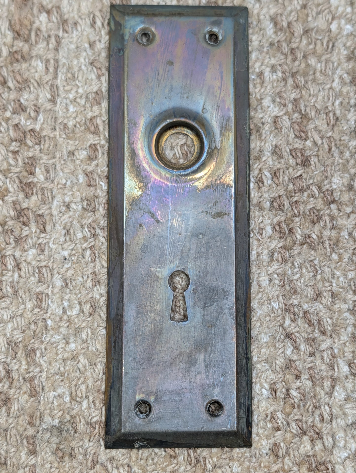 2 1/4" x 7" Antique Stamped Brass Door Knob Plate