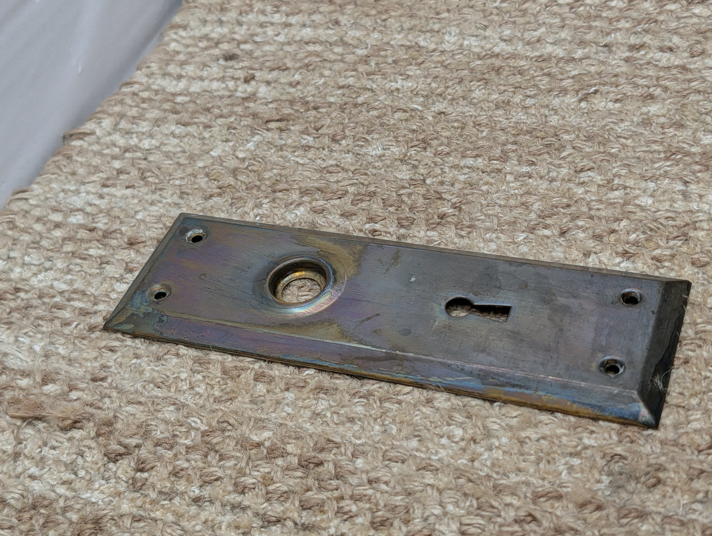 2 1/4" x 7" Antique Stamped Brass Door Knob Plate
