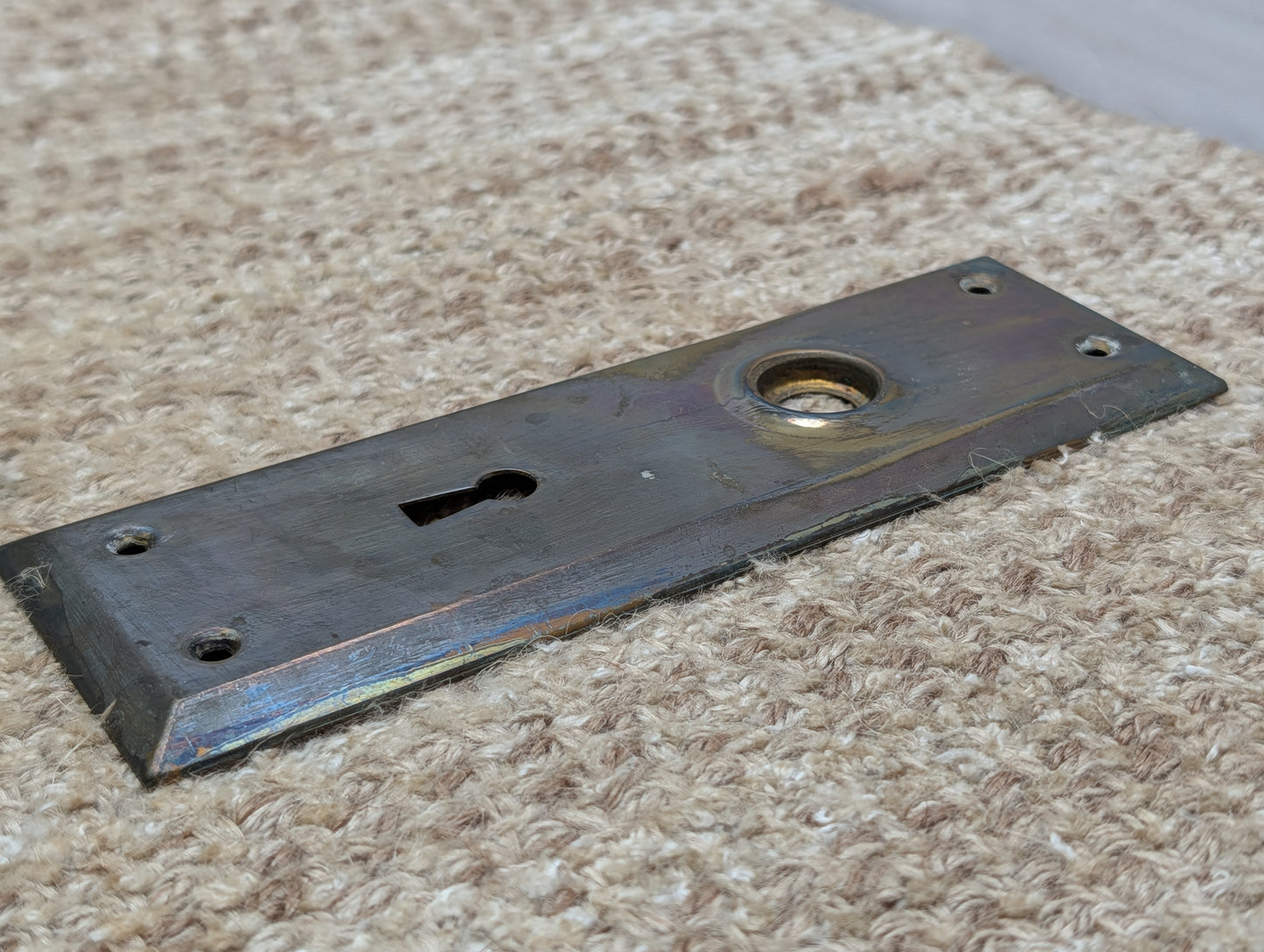 2 1/4" x 7" Antique Stamped Brass Door Knob Plate